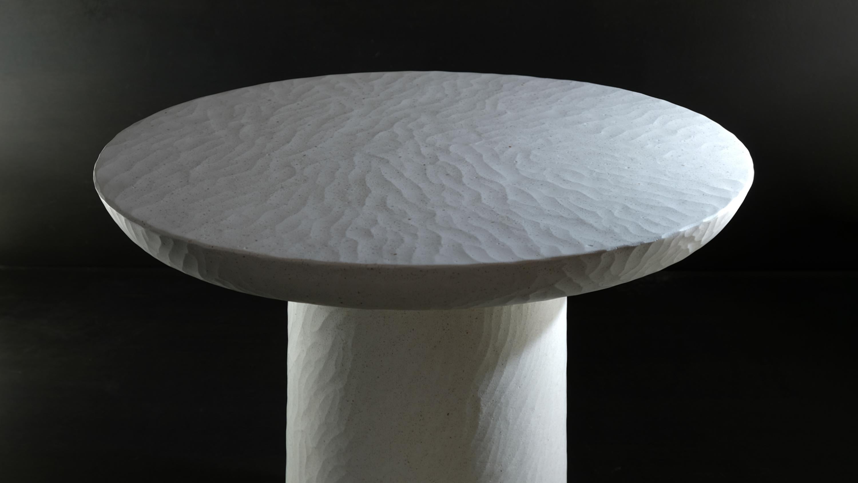 Greek Hand Sculpted Organic Modern Oval Side Table 'BLOOM' in white cast stone For Sale