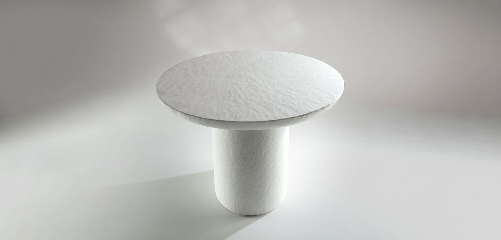 Cast Stone Hand Sculpted Organic Modern Oval Side Table 'BLOOM' in white cast stone For Sale