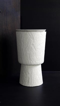White Side Table Plinth Marble Modern Sculptural Cast Stone by Alentes Atelier