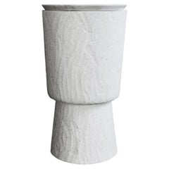 Hand Sculpted Side Table 'PLINTH MARBLE' in white cast stone by Alentes Atelier