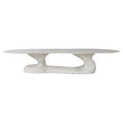 Hand-Sculpted Oval Dining Table for Indoor and Outdoor Use
