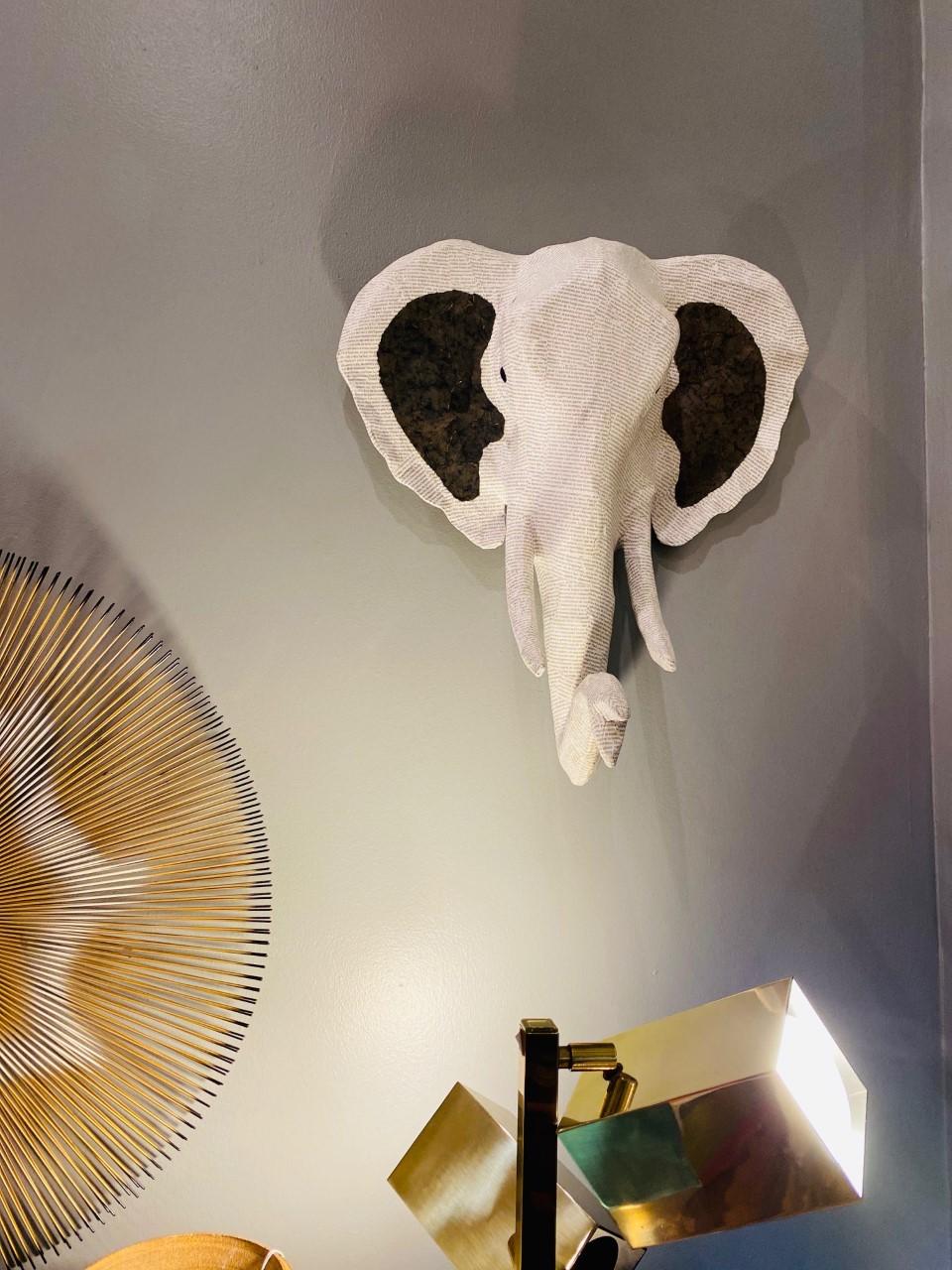 Contemporary Hand Sculpted Papier Mâché Elephant Head Sculpture