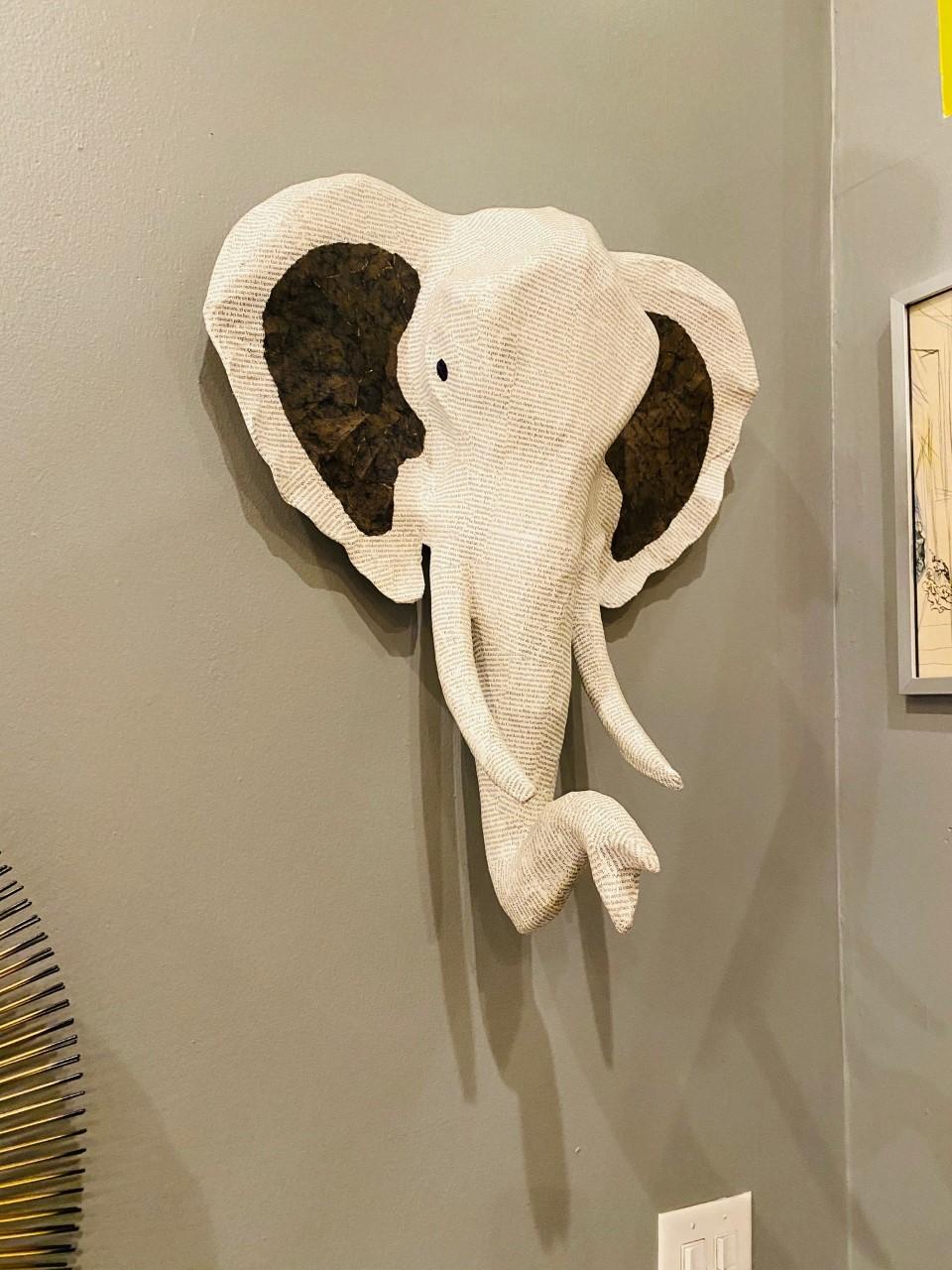 Tribal Hand Sculpted Papier Mâché Elephant Head Sculpture