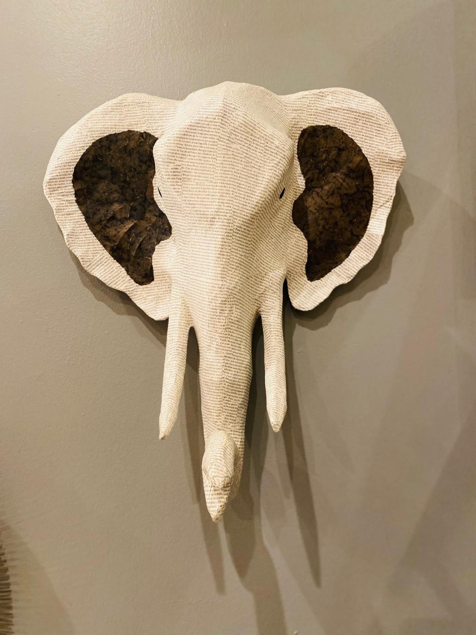 Guianese Hand Sculpted Papier Mâché Elephant Head Sculpture