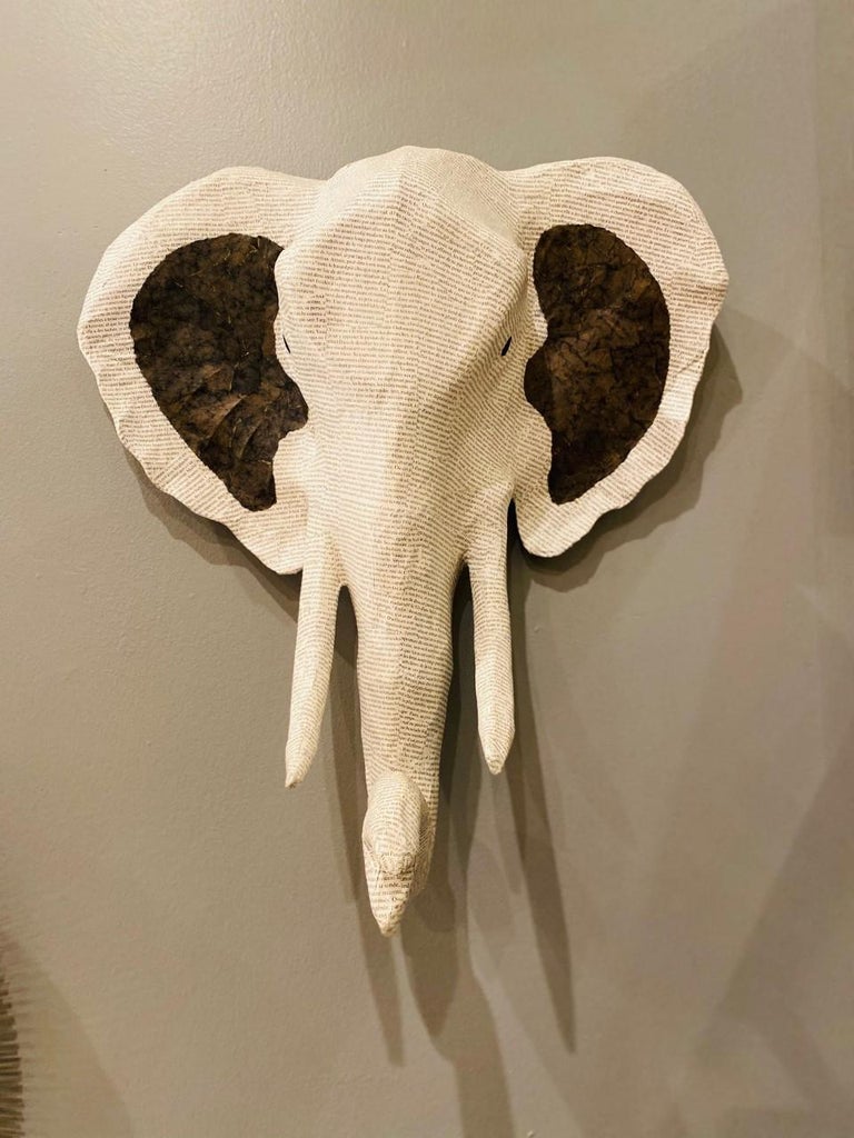Hand Sculpted Papier Mâché Elephant Head Sculpture at 1stDibs