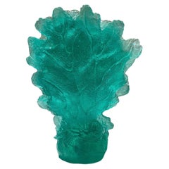 Hand-Sculpted Pate-de-verre Glass Coral in Emerald Green