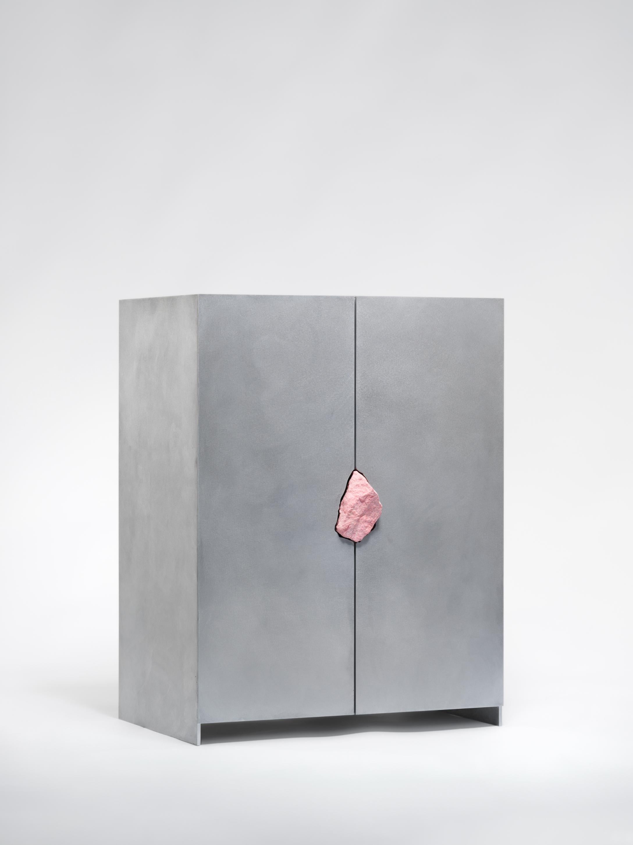 Modern Hand-Sculpted Side Cabinet with Original Thulite Stone, Pierre De Valck For Sale