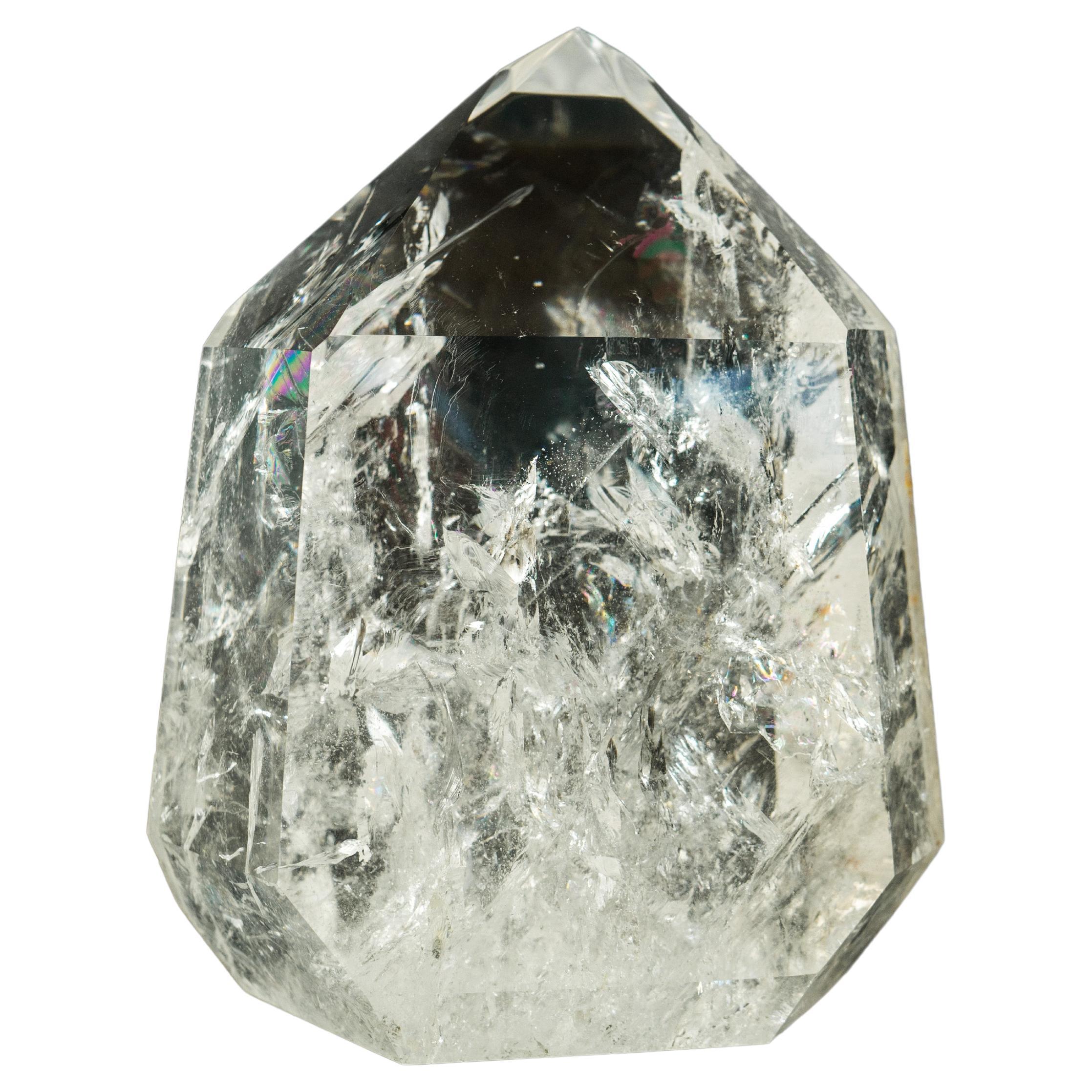Torre de cristal transparente esculpida a mano, generador de Diamantina, Brasil
