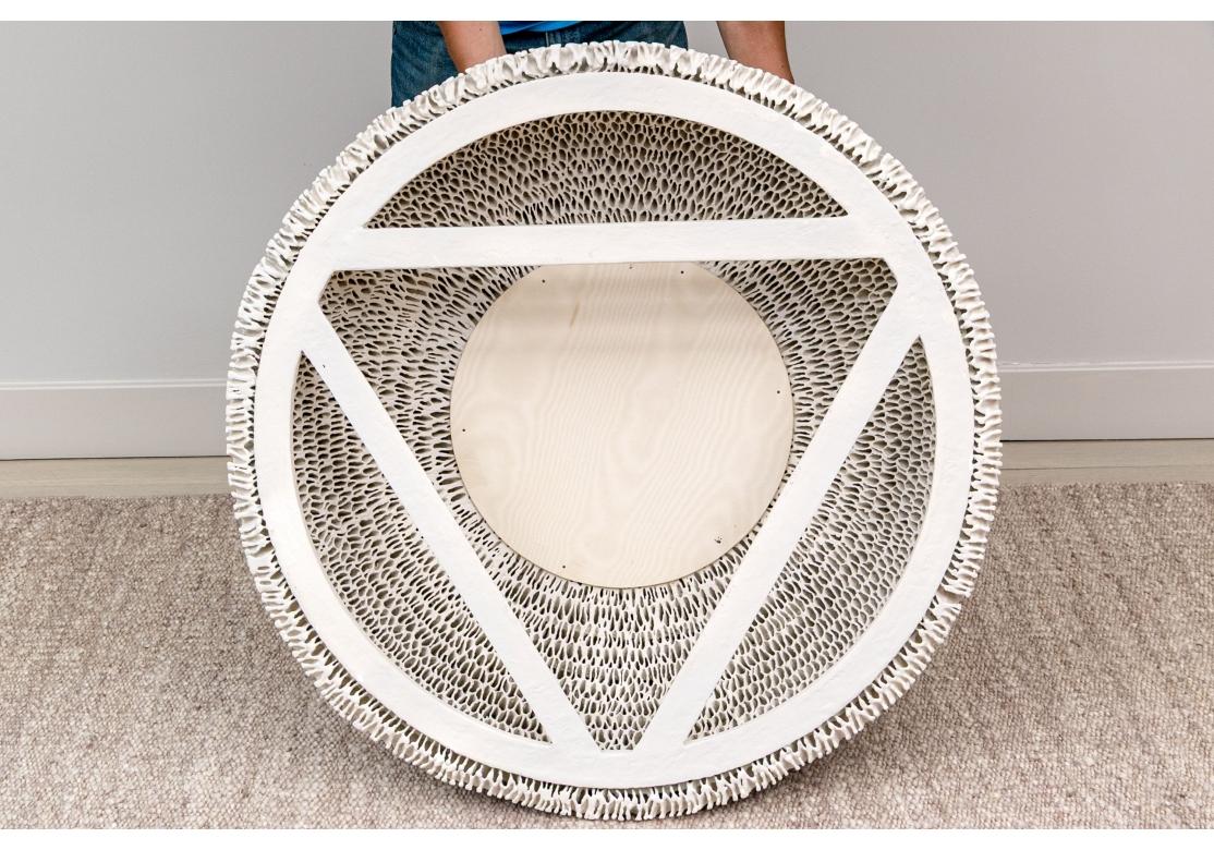 Contemporary Hand Sculpted White Gesso Bullseye Mirror For Sale