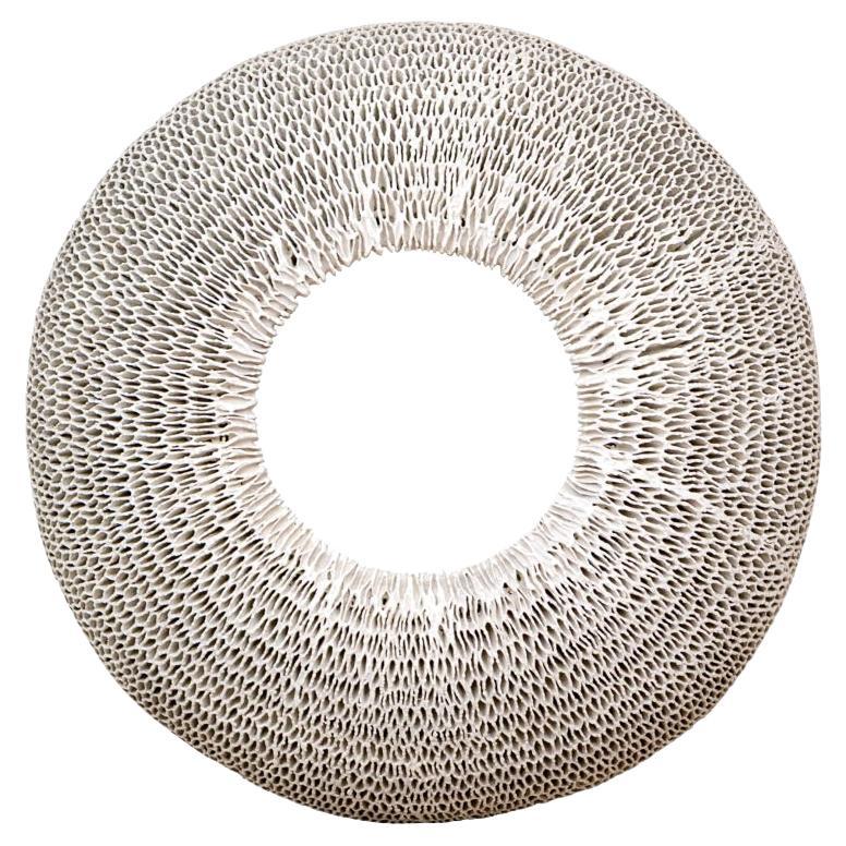 Hand Sculpted White Gesso Bullseye Mirror For Sale