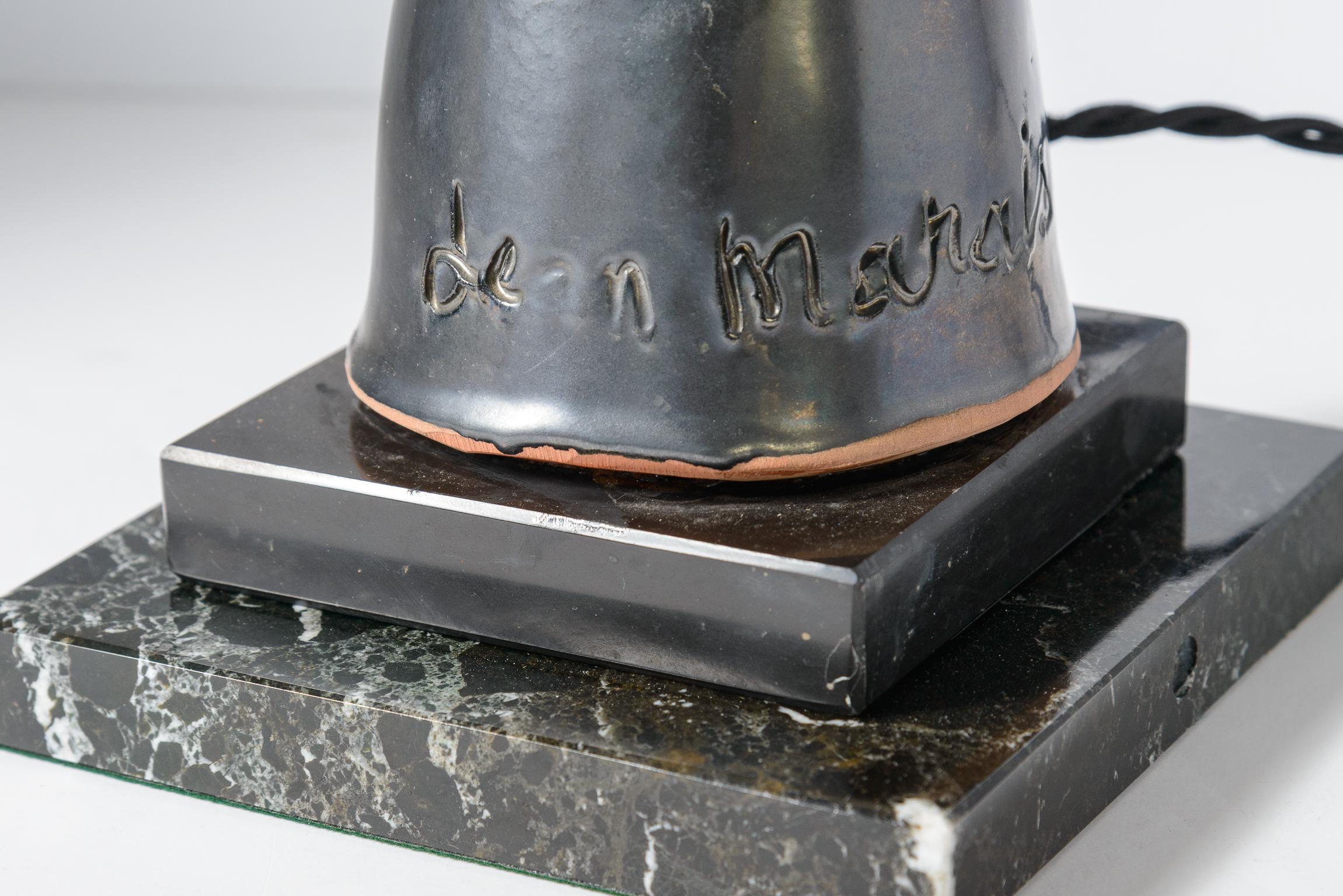 Mid-Century Modern  Hand Sculpture Black Luster Terra cotta Table Lamp, By Jean Marais (1913-1998) For Sale