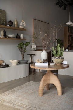 Hand-scupted Wooden Pedestal Table, 36" circle, White Oak