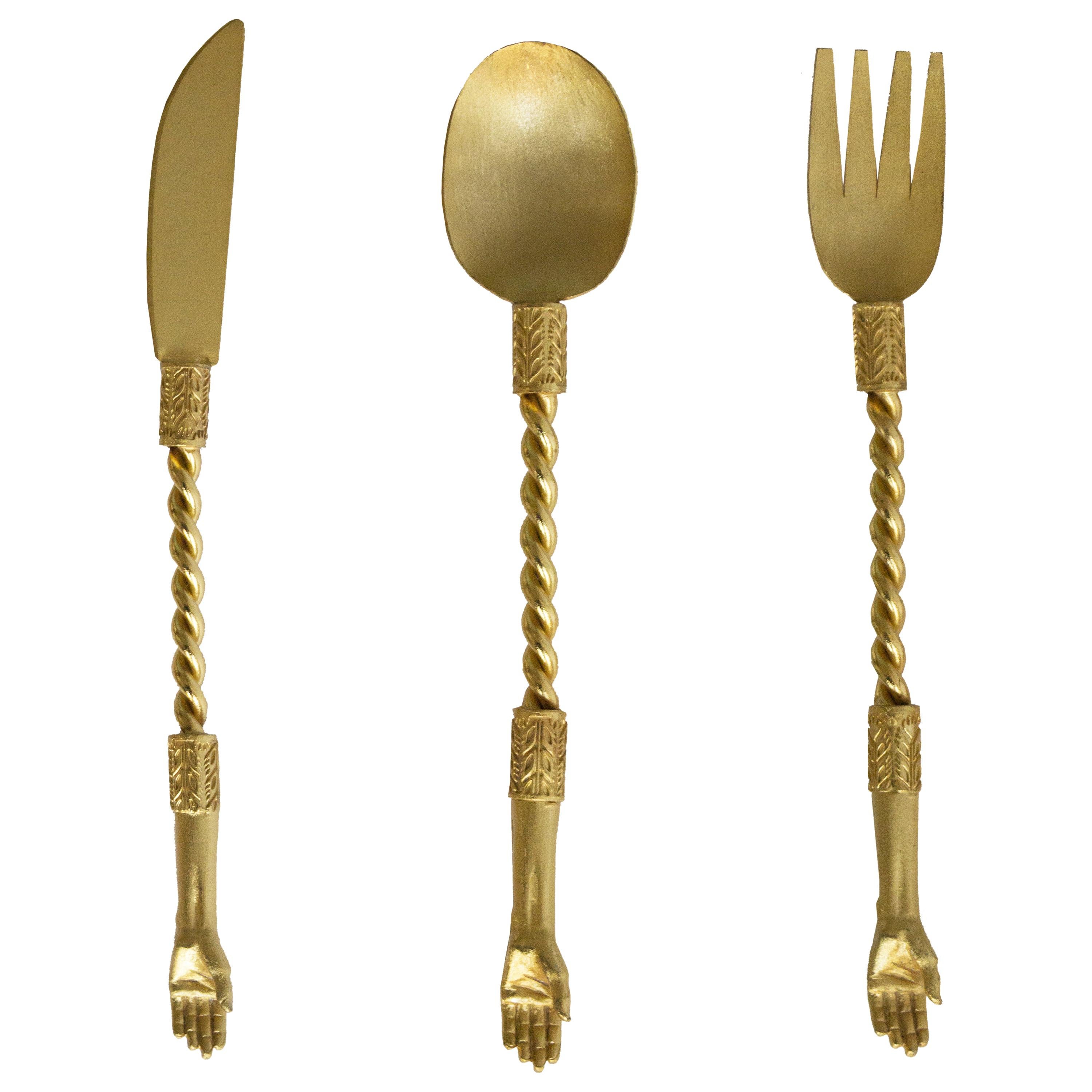 Contemporary Hand Cutlery Servers Golden Plated Handcrafted Italy Natalia Criado For Sale