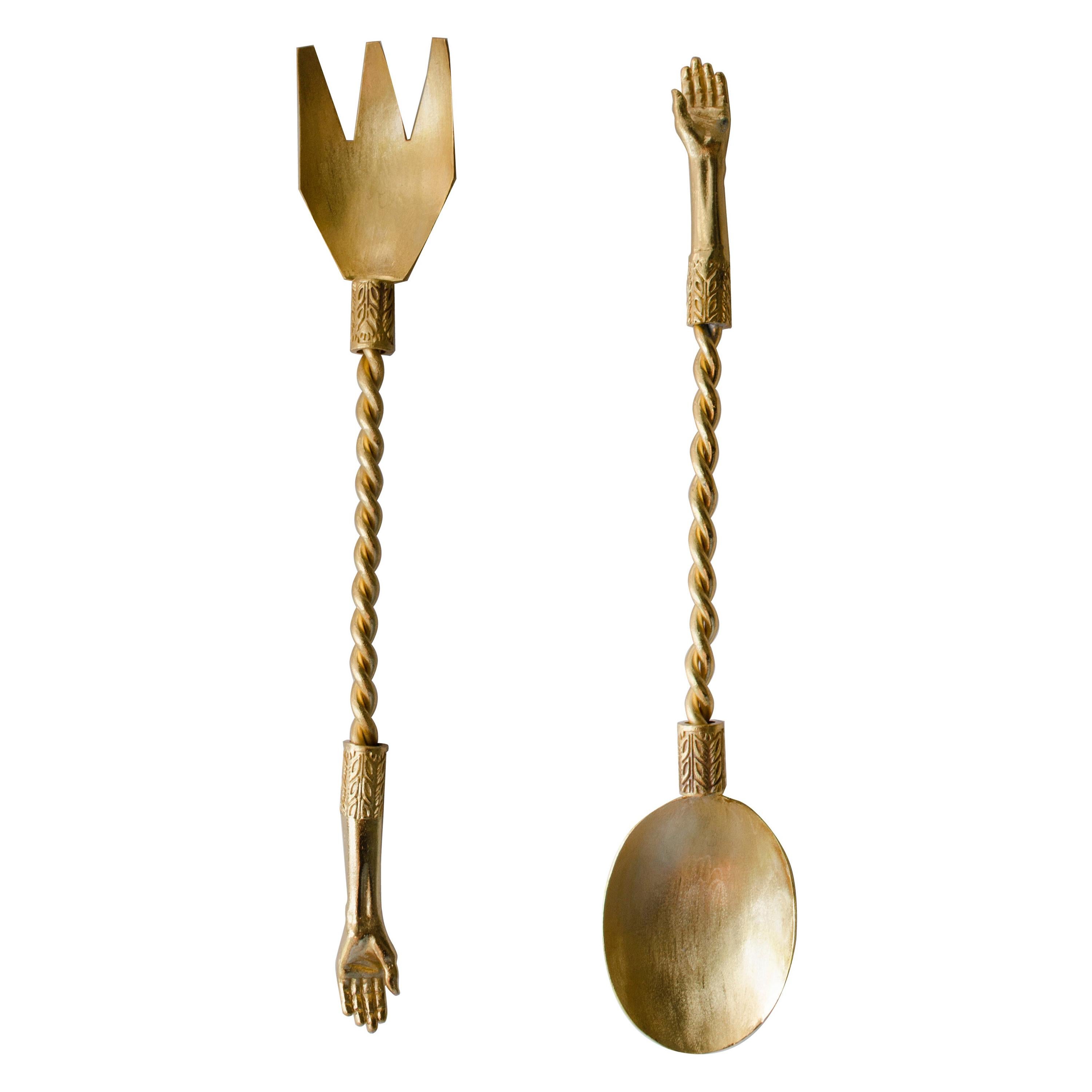 Contemporary Cutlery Servers Golden Plated Handcrafted Italy by Natalia Criado For Sale
