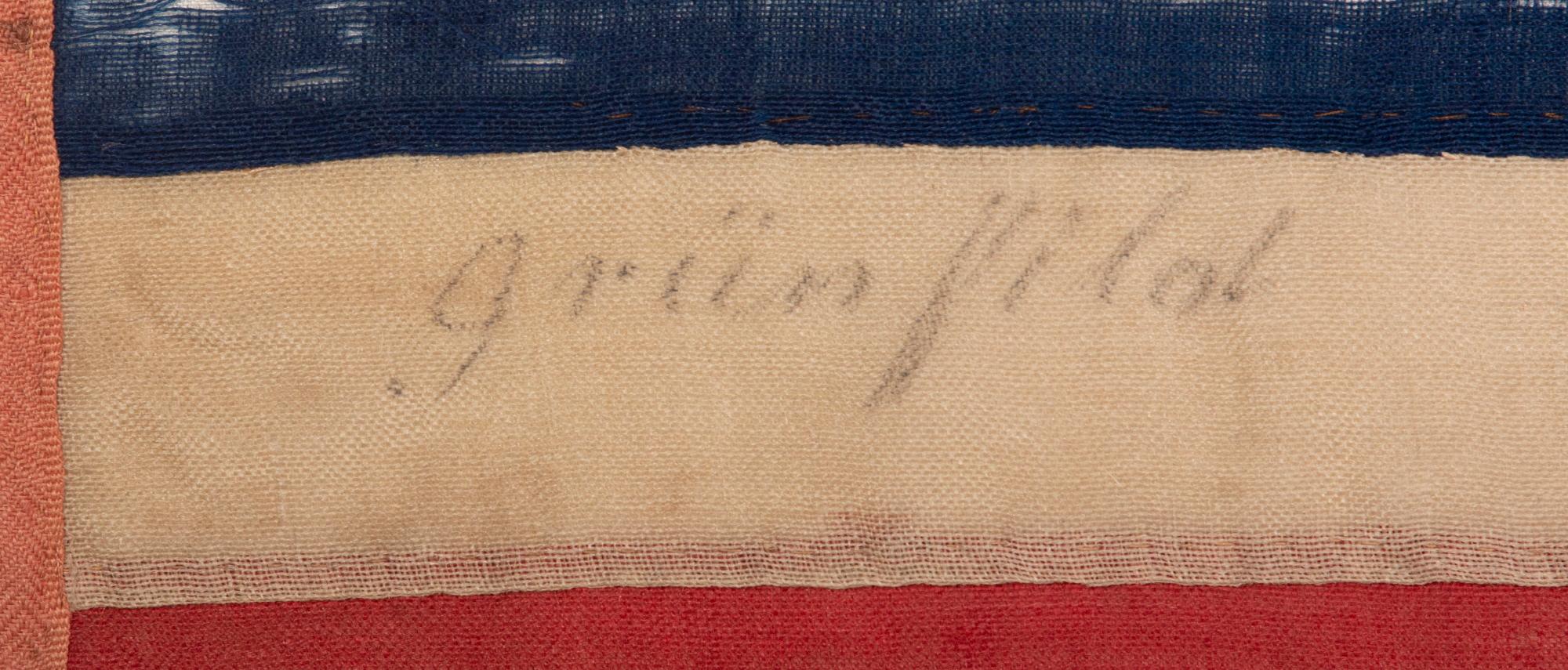 Handgenähte amerikanische Flagge mit 13 Sternen, signiert Grunfild, ca. 1861-1877 (Baumwolle) im Angebot