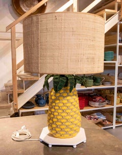 Hand-sewn Pineapple Lamp with Wool and Iron Base