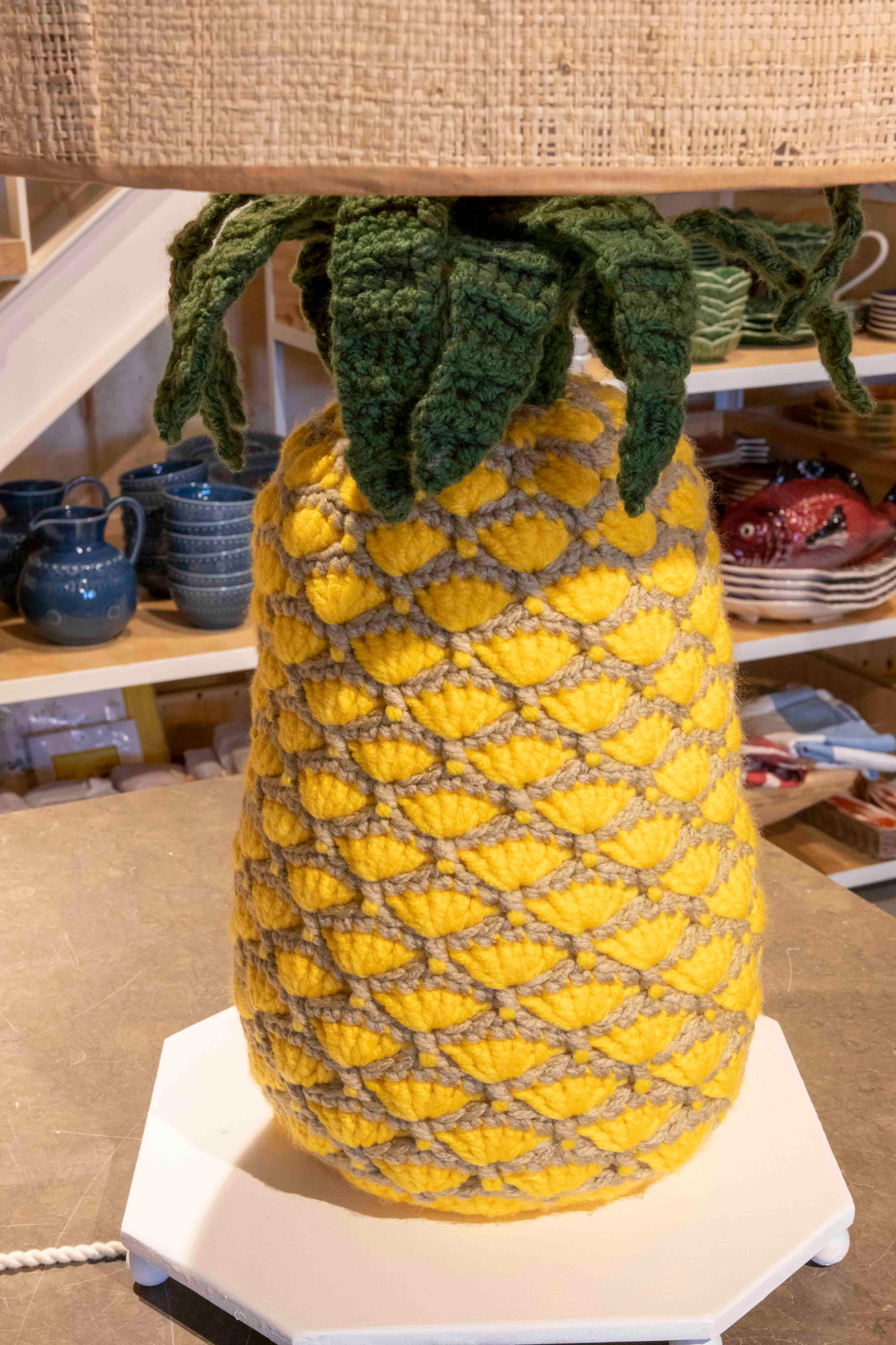 Spanish Hand-sewn Pineapple Lamp with Wool and Iron Base For Sale