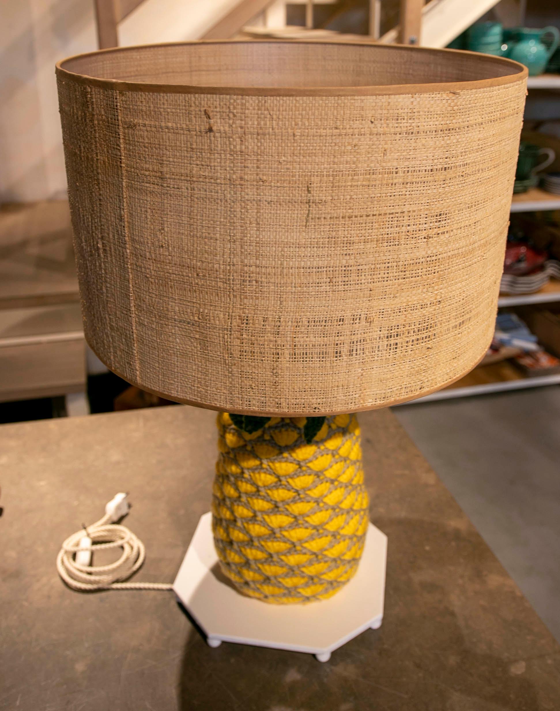 Hand-sewn Pineapple Lamp with Wool and Iron Base For Sale 2