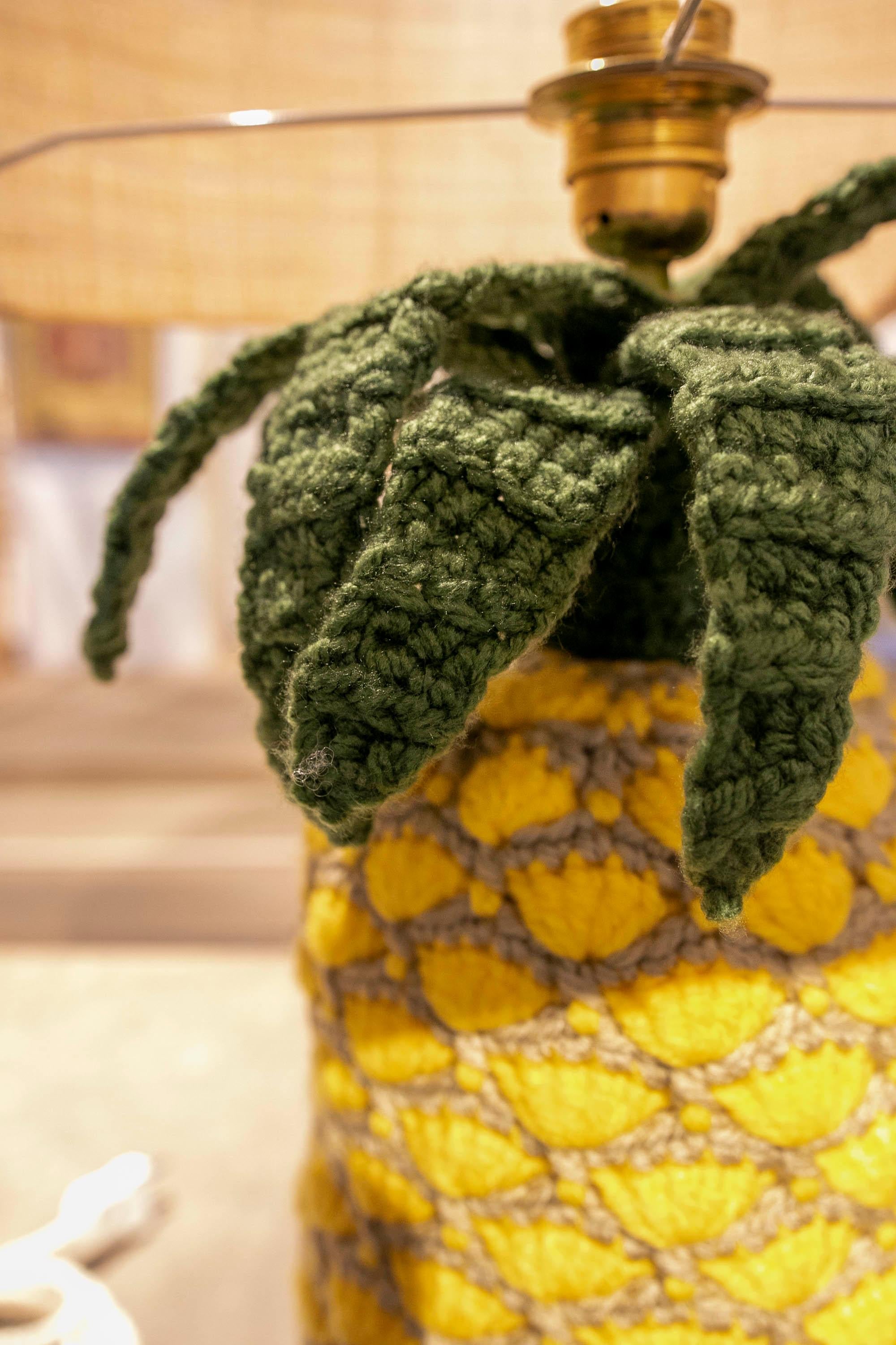Hand-sewn Pineapple Lamp with Wool and Iron Base For Sale 4