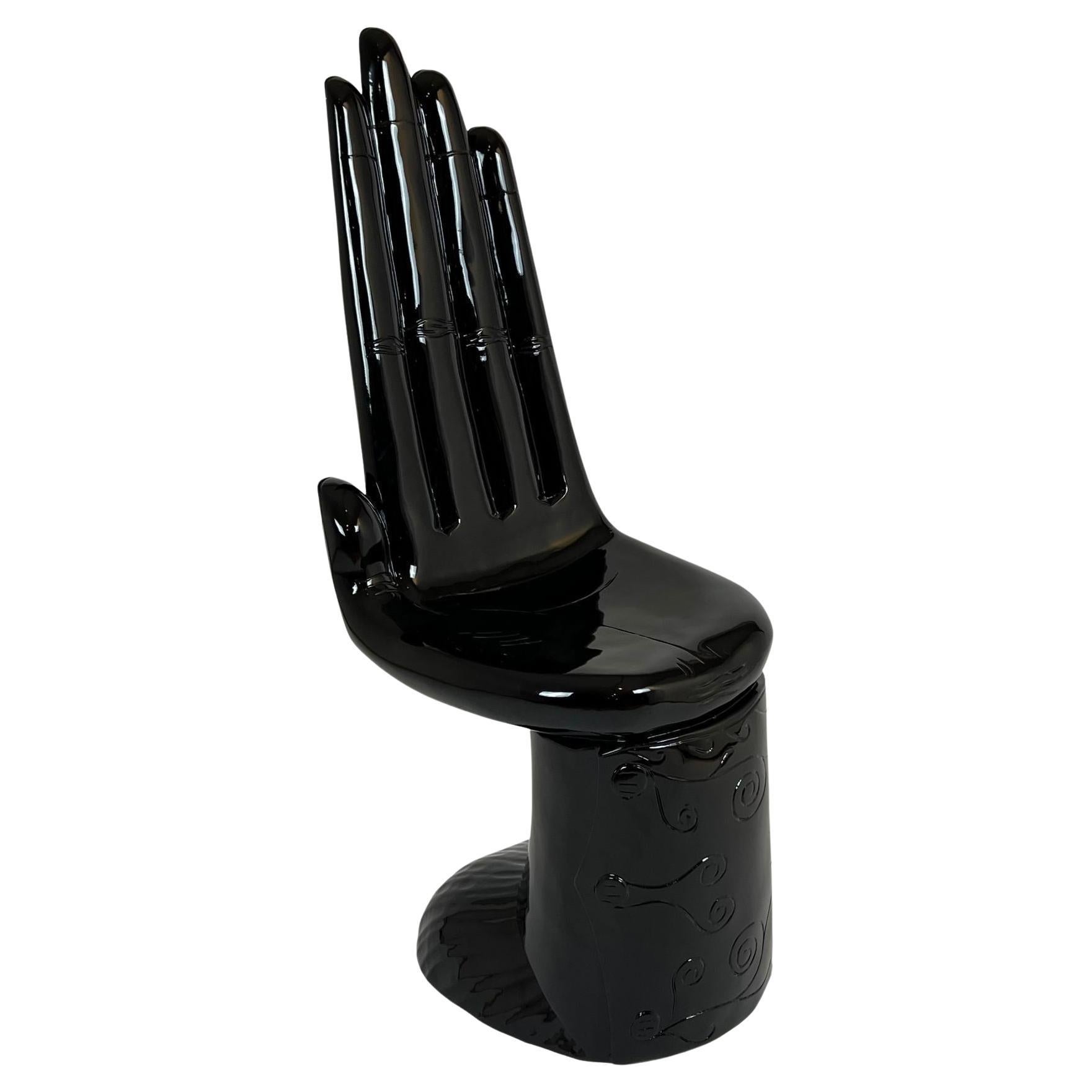 Hand-shaped Chair Sculpture, Carved Hardwood, Black Lacquer, Mexico circa 1960