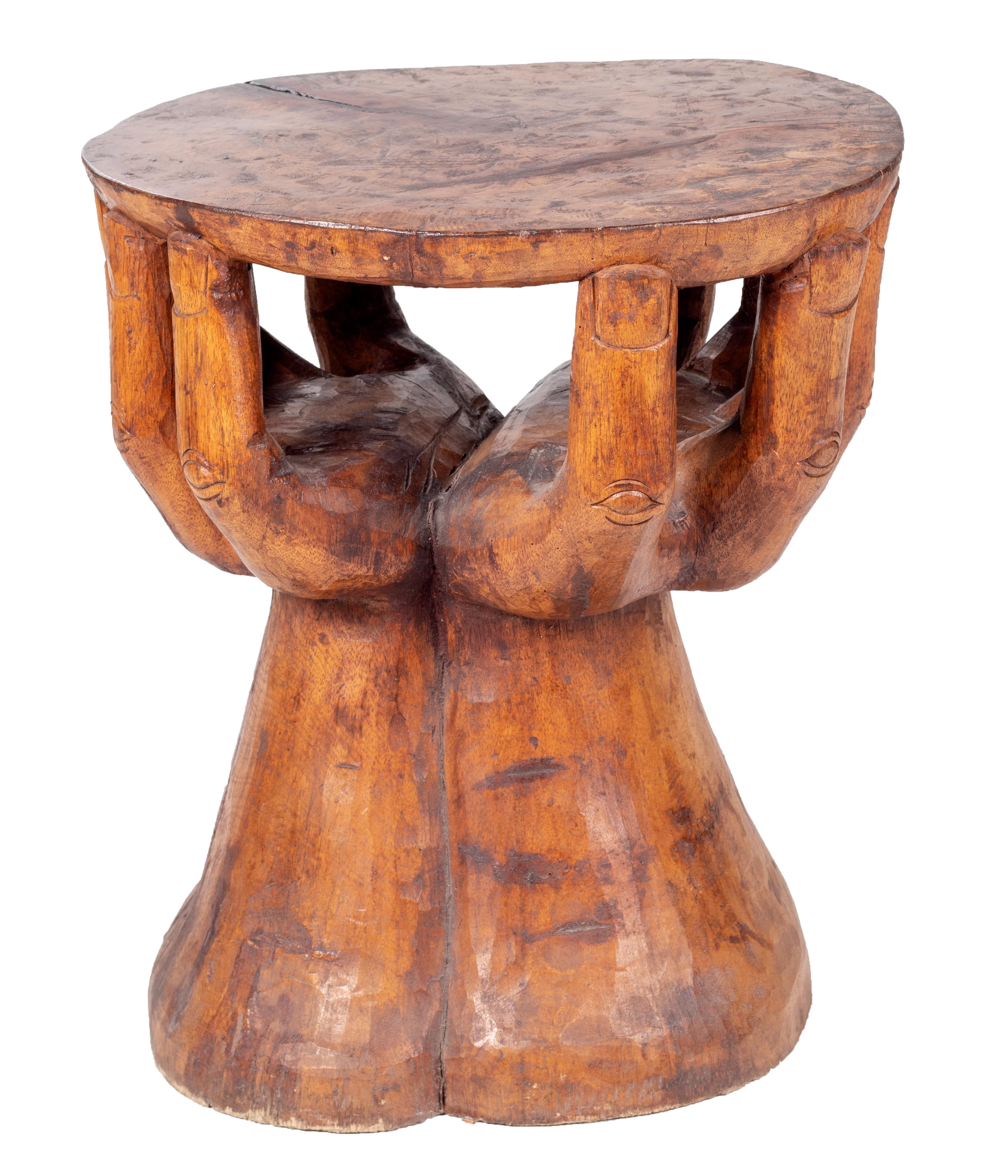 Hand-Carved Hand Shaped Fruit Wood Set of Table and Four Chairs