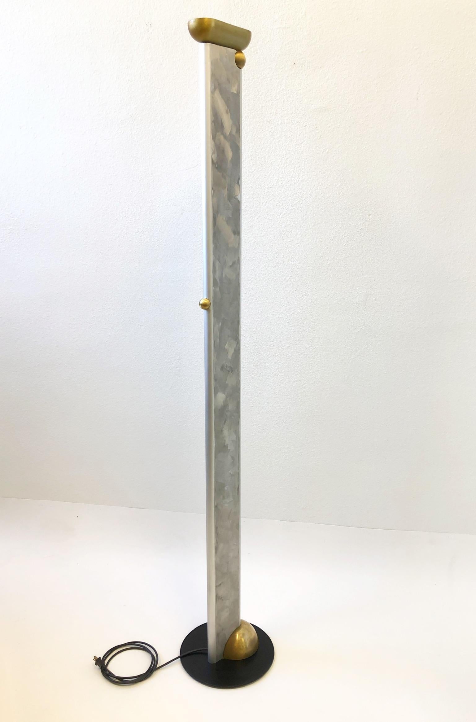 Hand Signed and Number Aluminum and Brass Torchier Floor Lamp by Ron Rezek For Sale 4