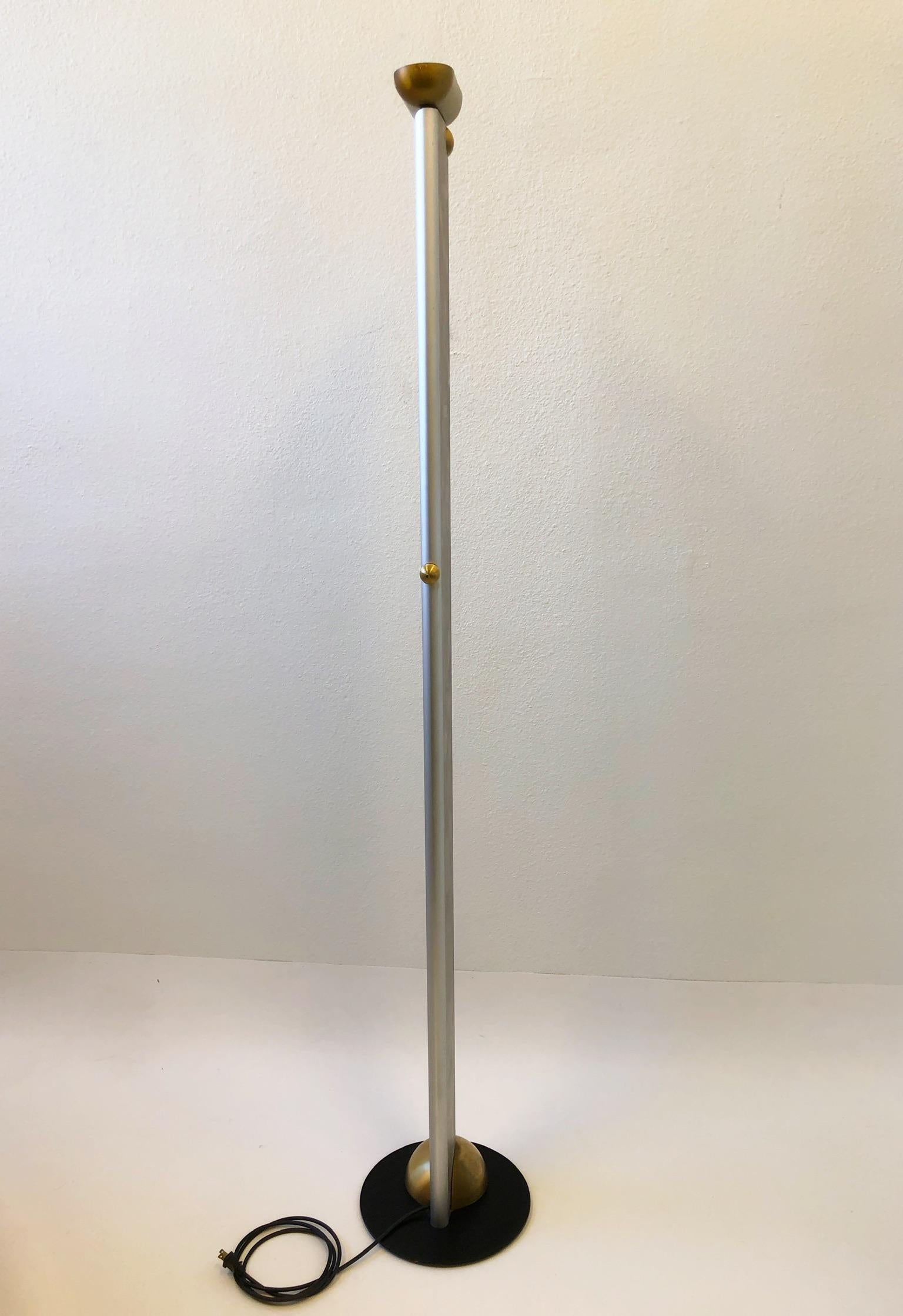 Modern Hand Signed and Number Aluminum and Brass Torchier Floor Lamp by Ron Rezek For Sale