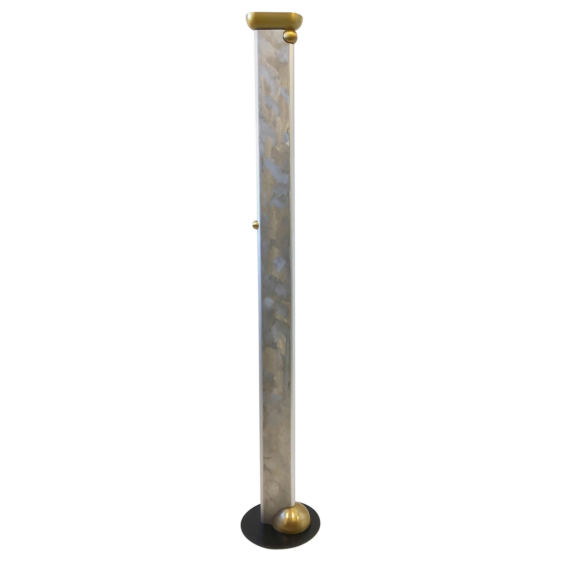 Hand Signed and Number Aluminum and Brass Torchier Floor Lamp by Ron Rezek