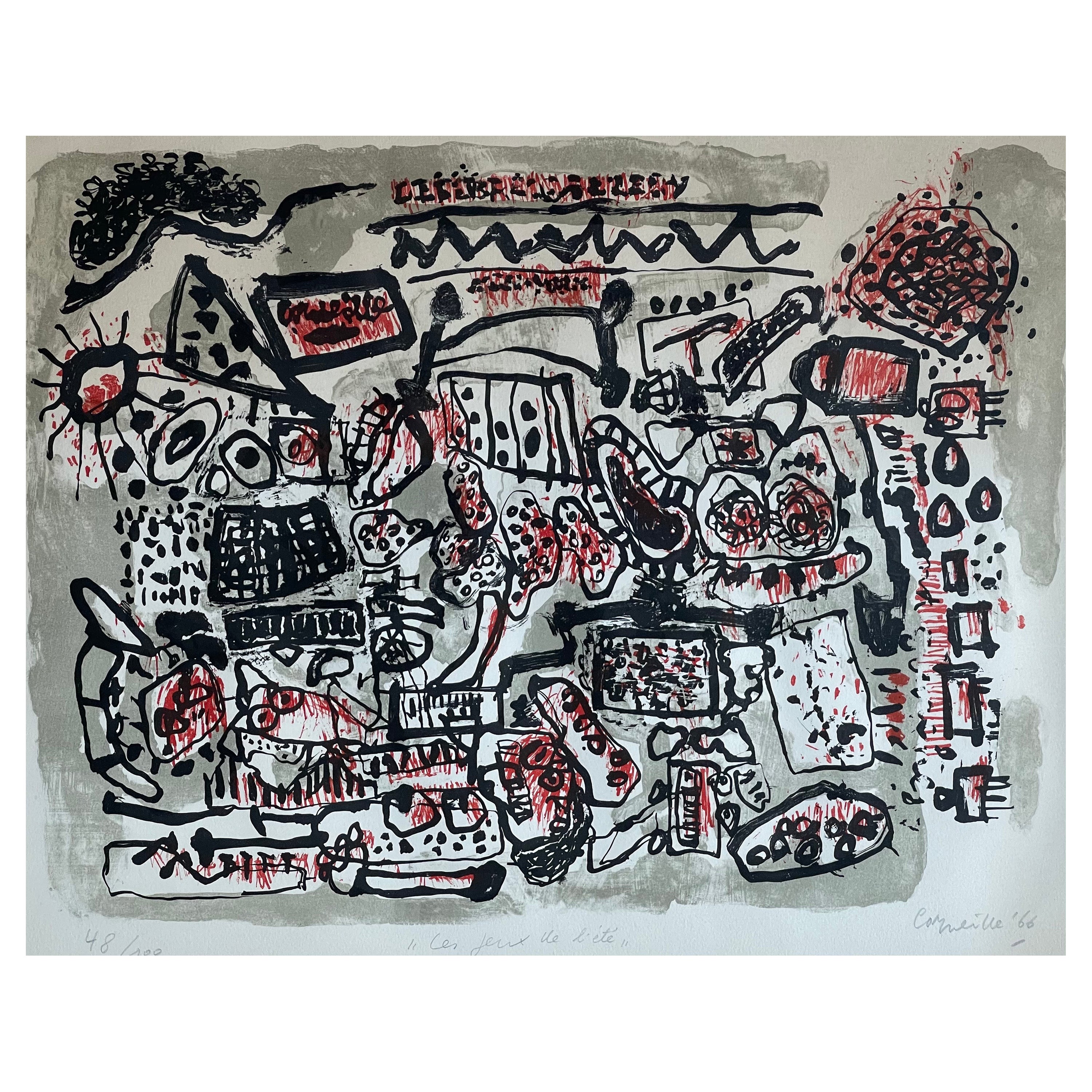 Handsignierte Lithographie „Les Jeux De L'ete“ von Corneille, limitierte Auflage im Angebot