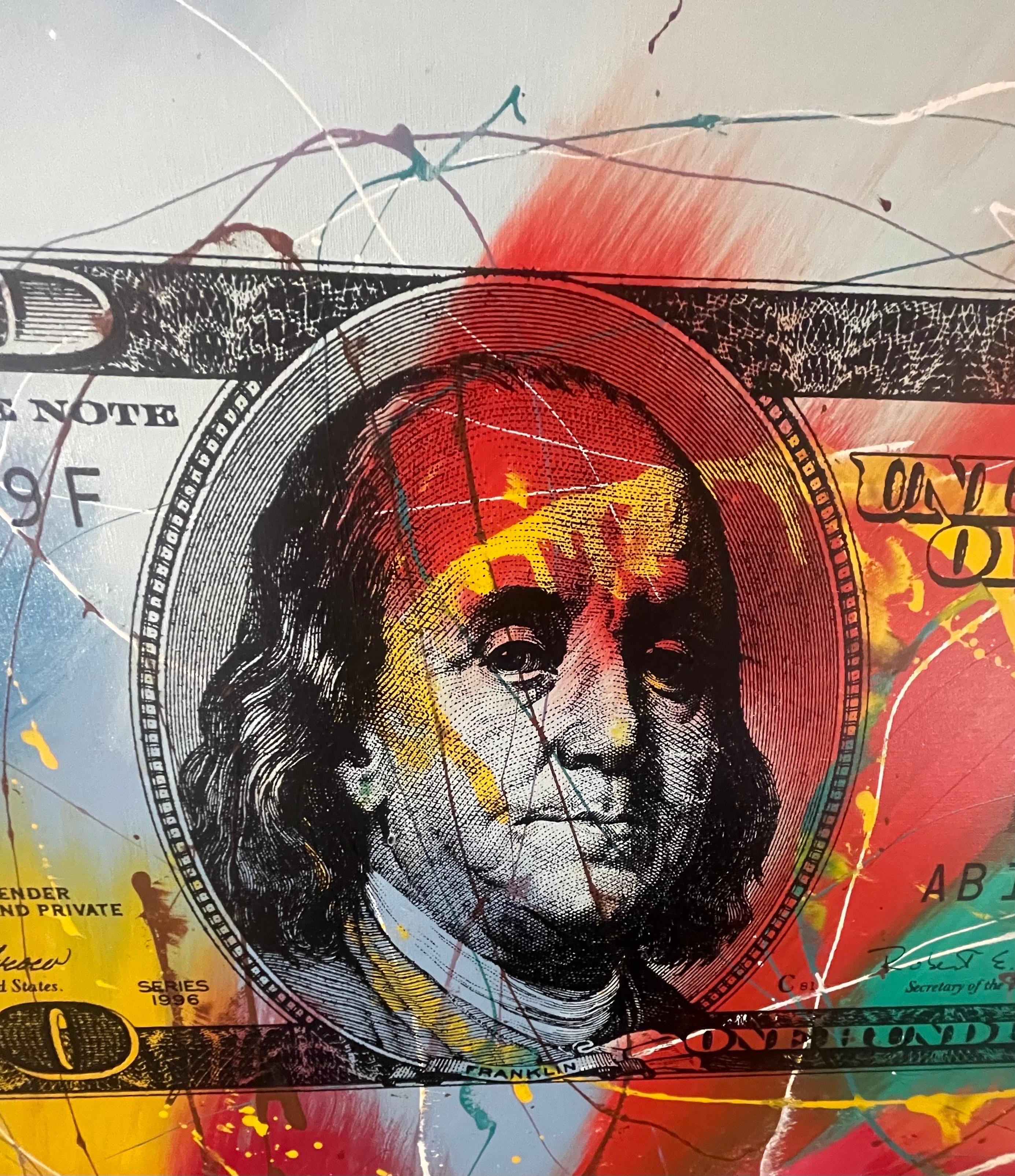 100 dollar bill painting
