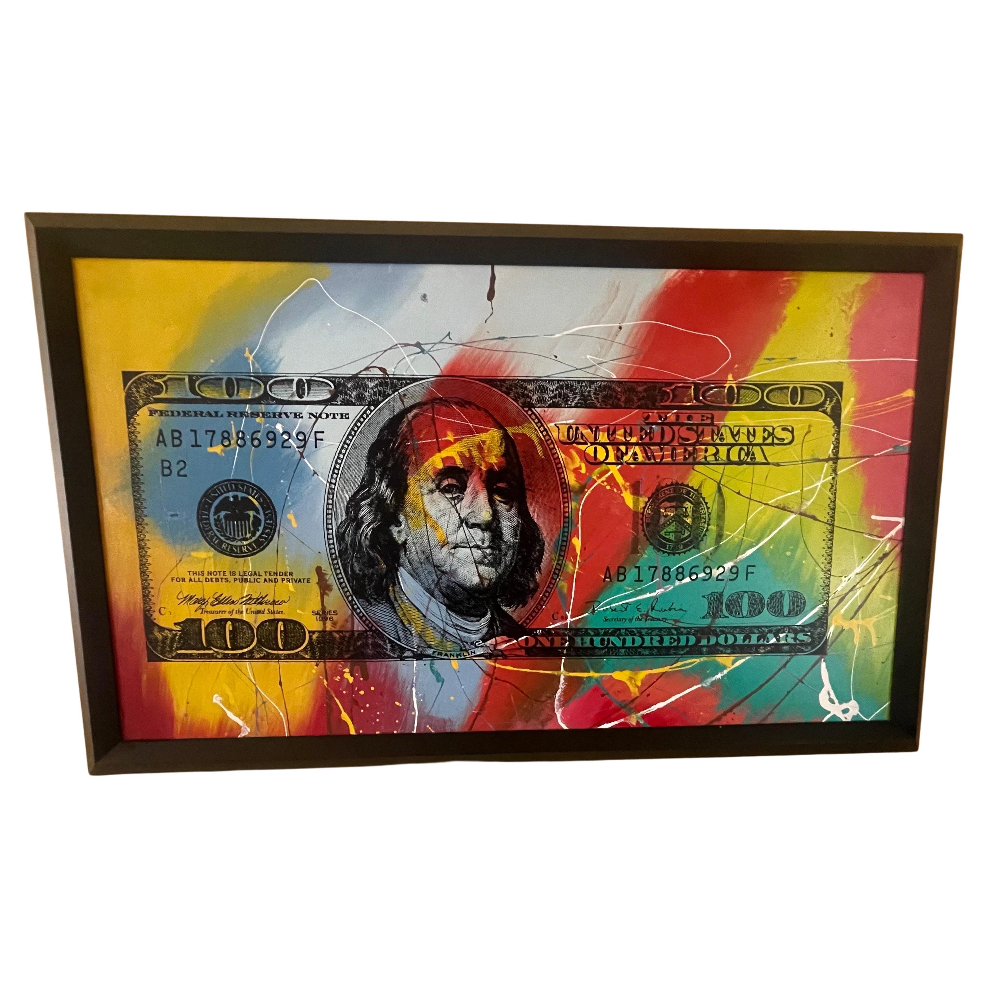  Hand Signed Ltd Edition Screen Print "$100 Dollar Bill" by Steven Kaufman For Sale