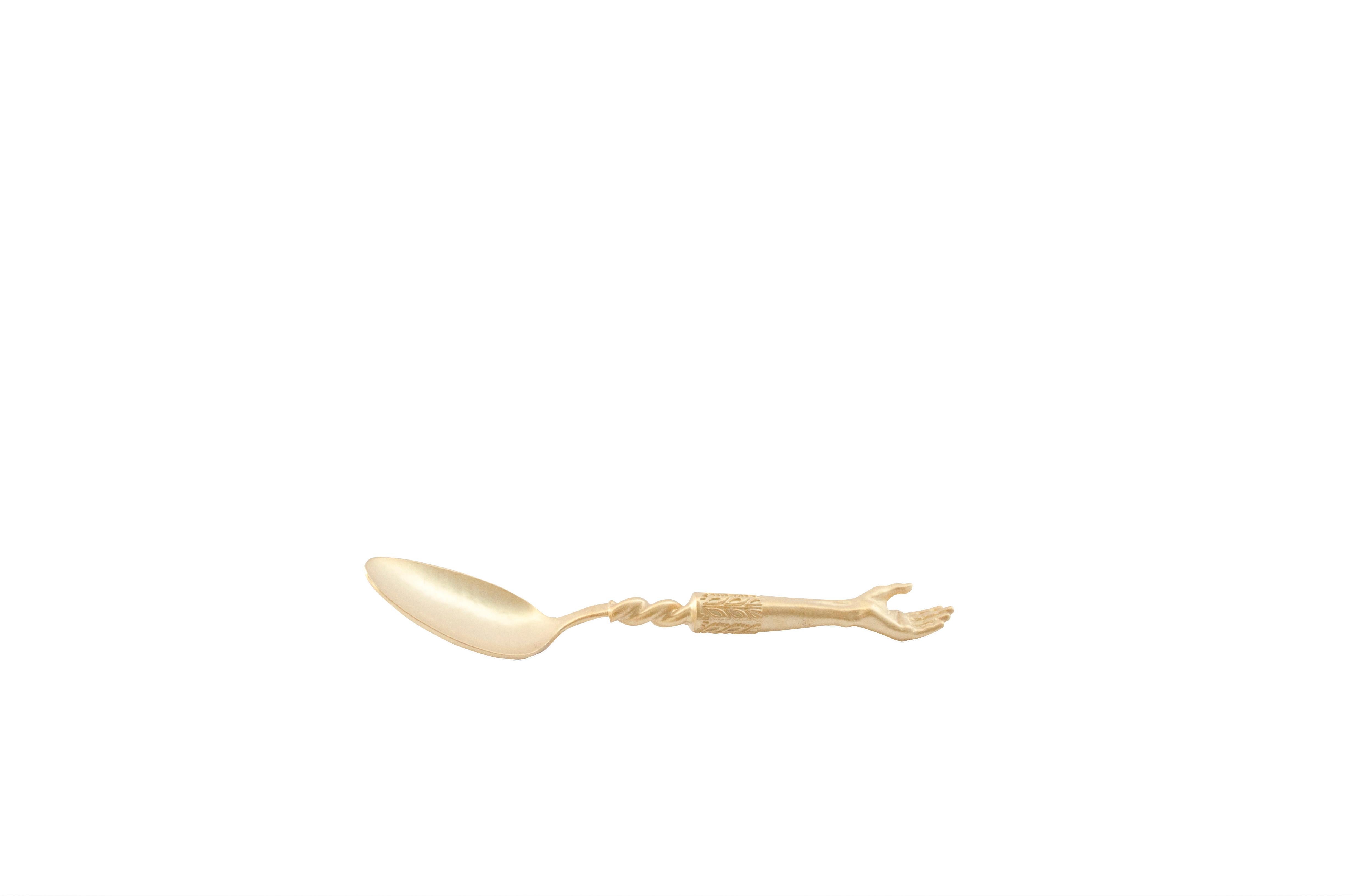 Carved Golden Plated Hand Tea Spoon Handcrafted Natalia Criado For Sale
