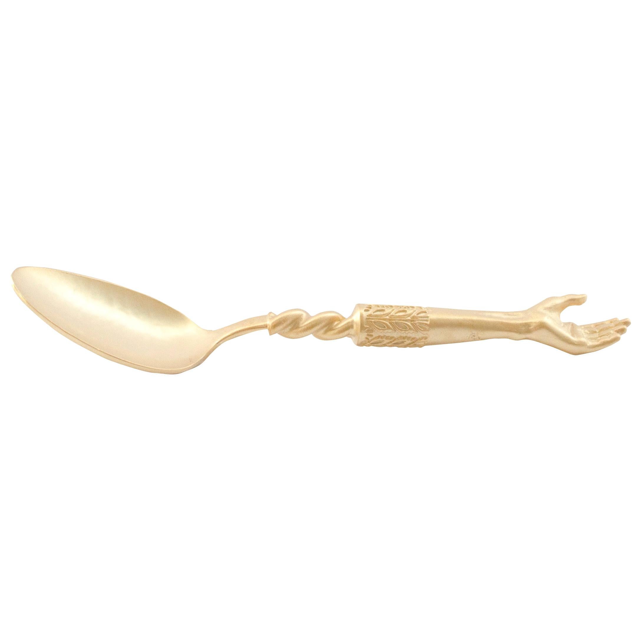 Golden Plated Hand Tea Spoon Handcrafted Natalia Criado For Sale