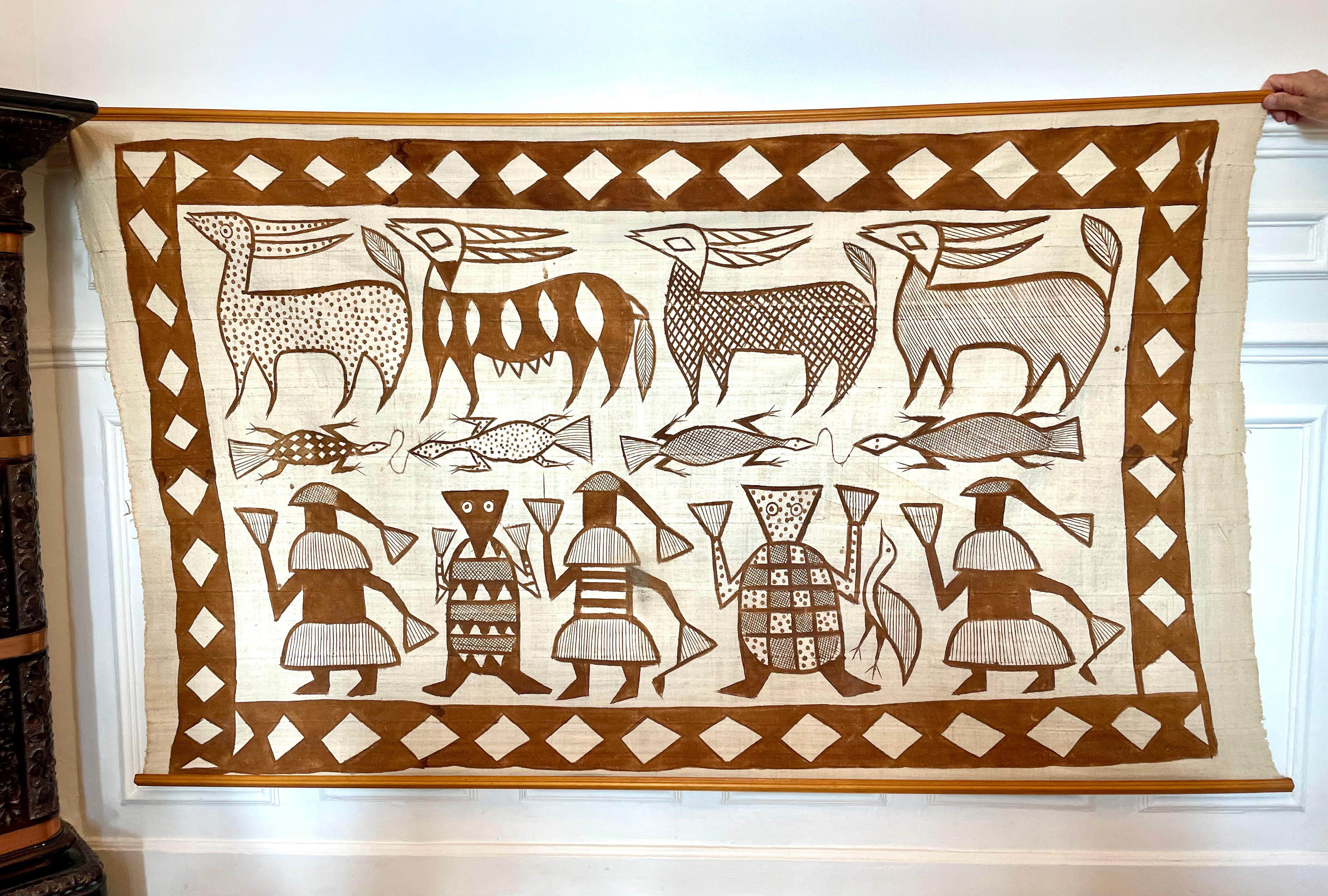 Folk Art Hand spun by woven of the Korhoga, hand painted cotton cloth For Sale