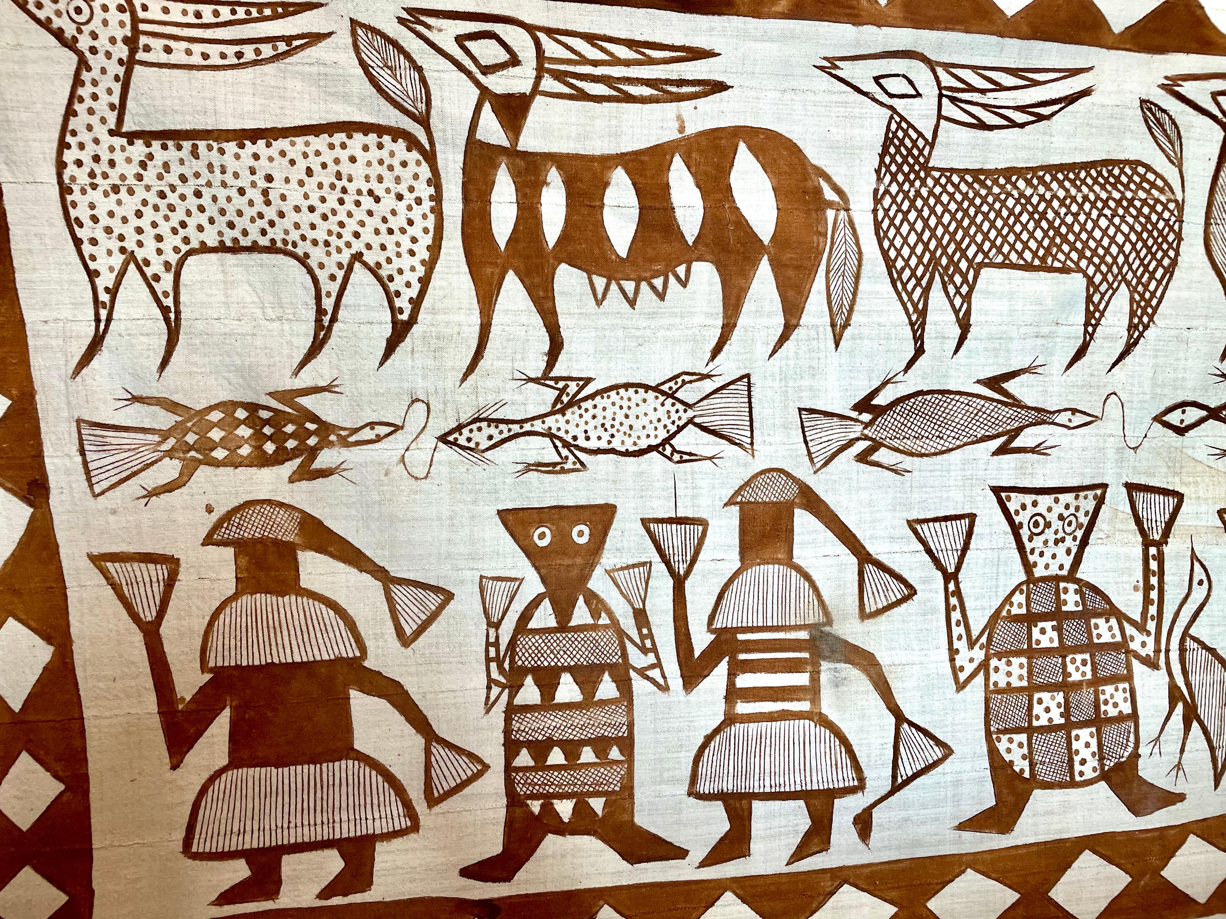 Contemporary Hand spun by woven of the Korhoga, hand painted cotton cloth For Sale