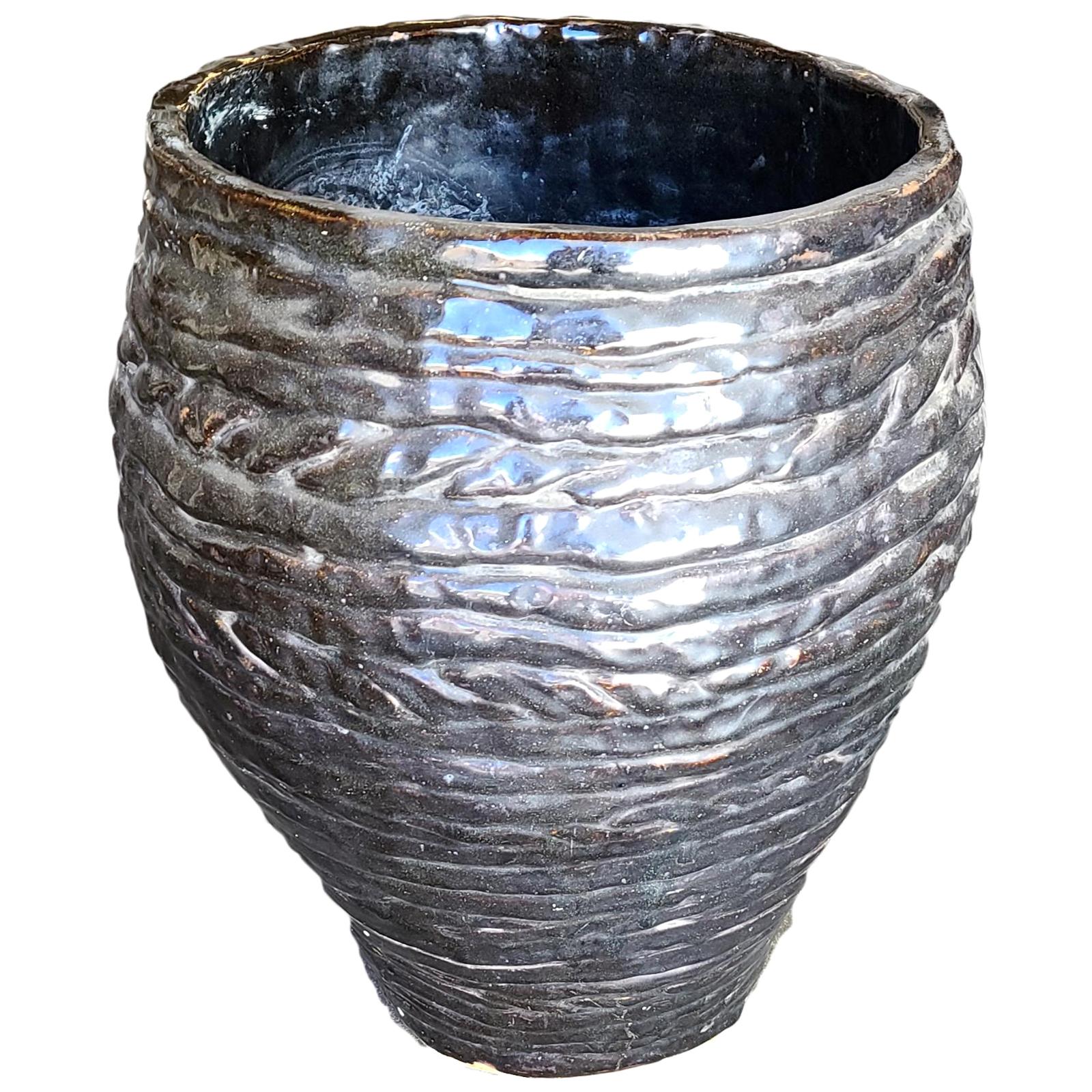 Hand-Spun Layered Clay Art Pottery Vase Signed Davison For Sale