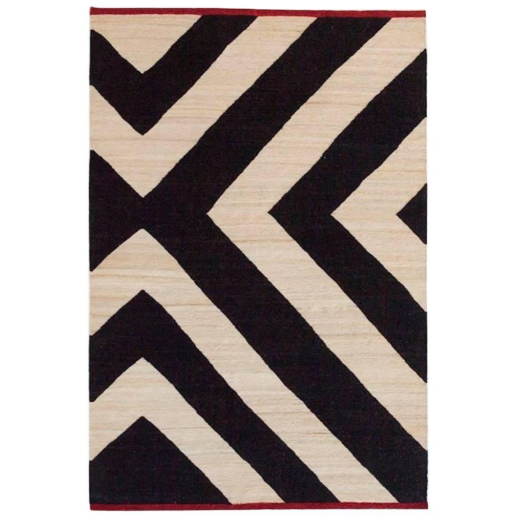 Nanimarquina Melange Zoom Rug in Black and White Stripes by Sybilla, Medium For Sale