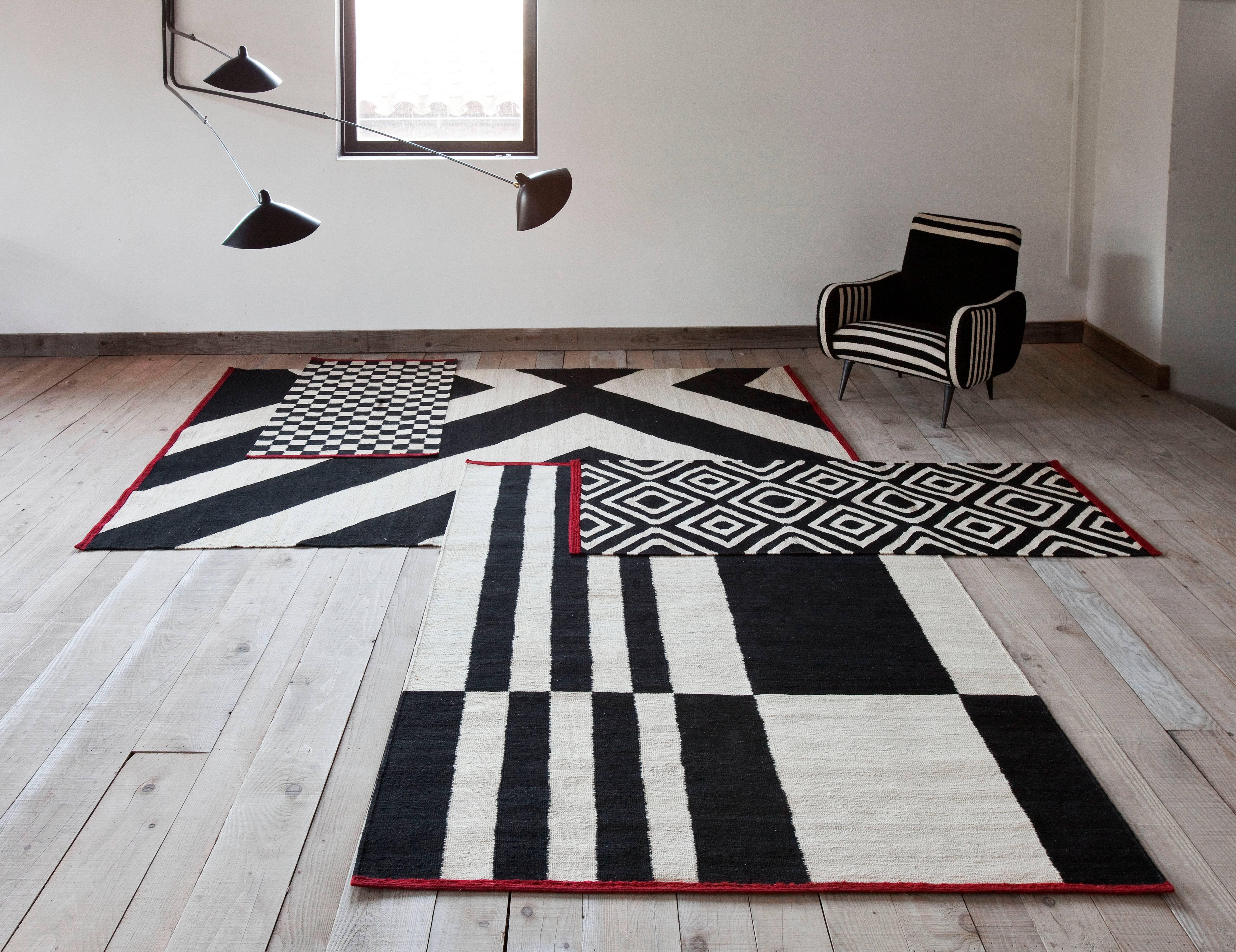 Modern Nanimarquina Melange Zoom Rug in Black & White Stripes by Sybilla, Extra large For Sale