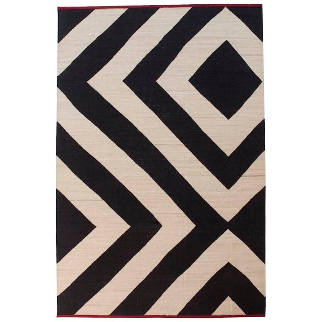 Nanimarquina Melange Zoom Rug in Black & White Stripes by Sybilla, Extra large For Sale
