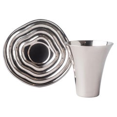 Overflow Hand-Spun Nickel-Plated Brass Kiddush Cup & Saucer