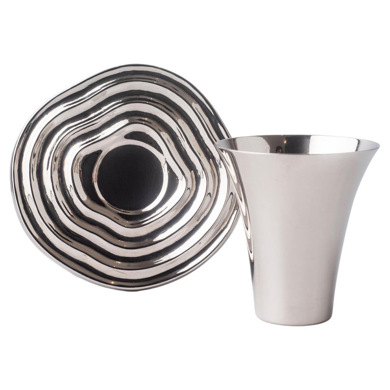 Overflow HandSpun NickelPlated Brass Cup and Saucer For Sale at 1stDibs