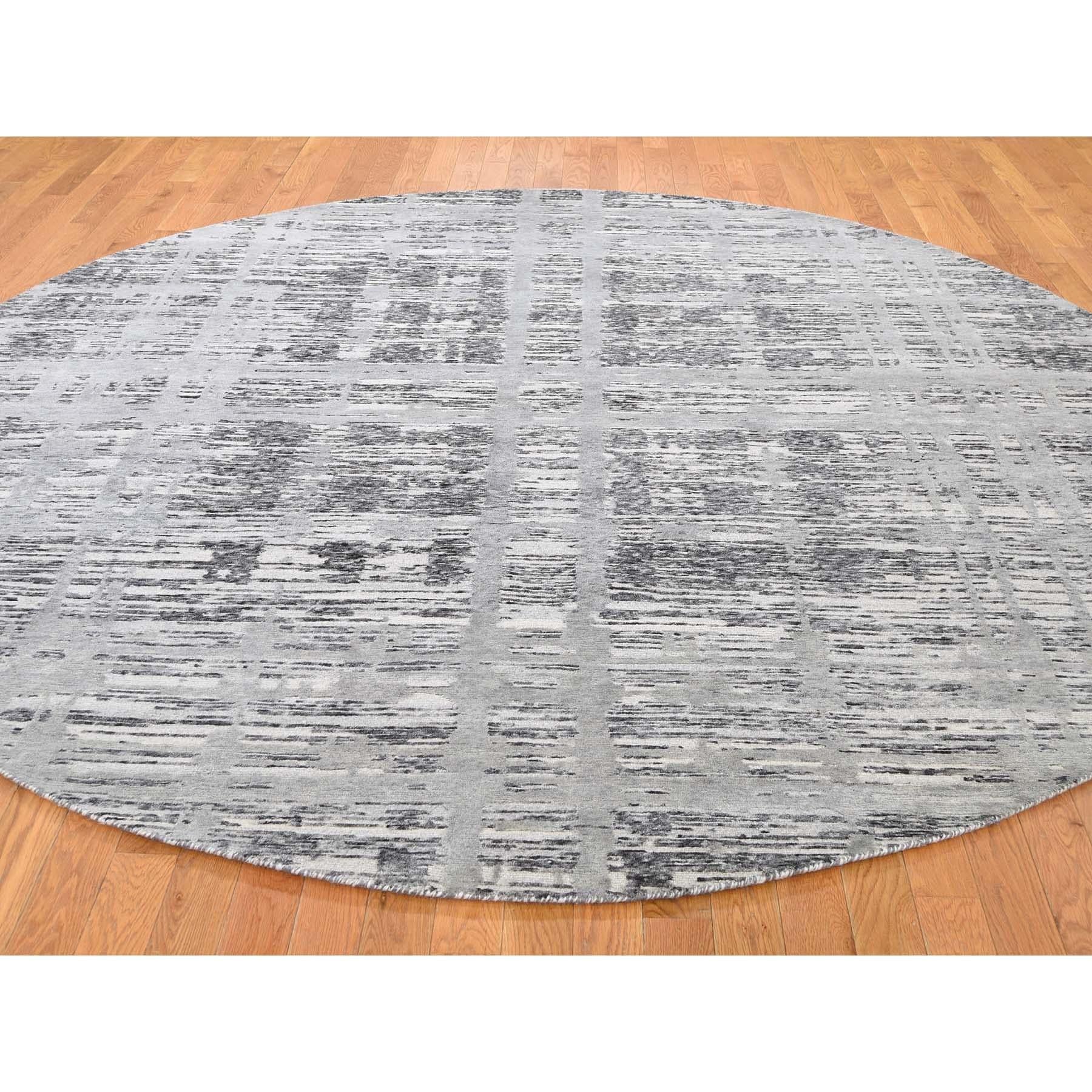Other Hand Spun Undyed Natural Wool Gray Modern Round Hand Knotted Rug