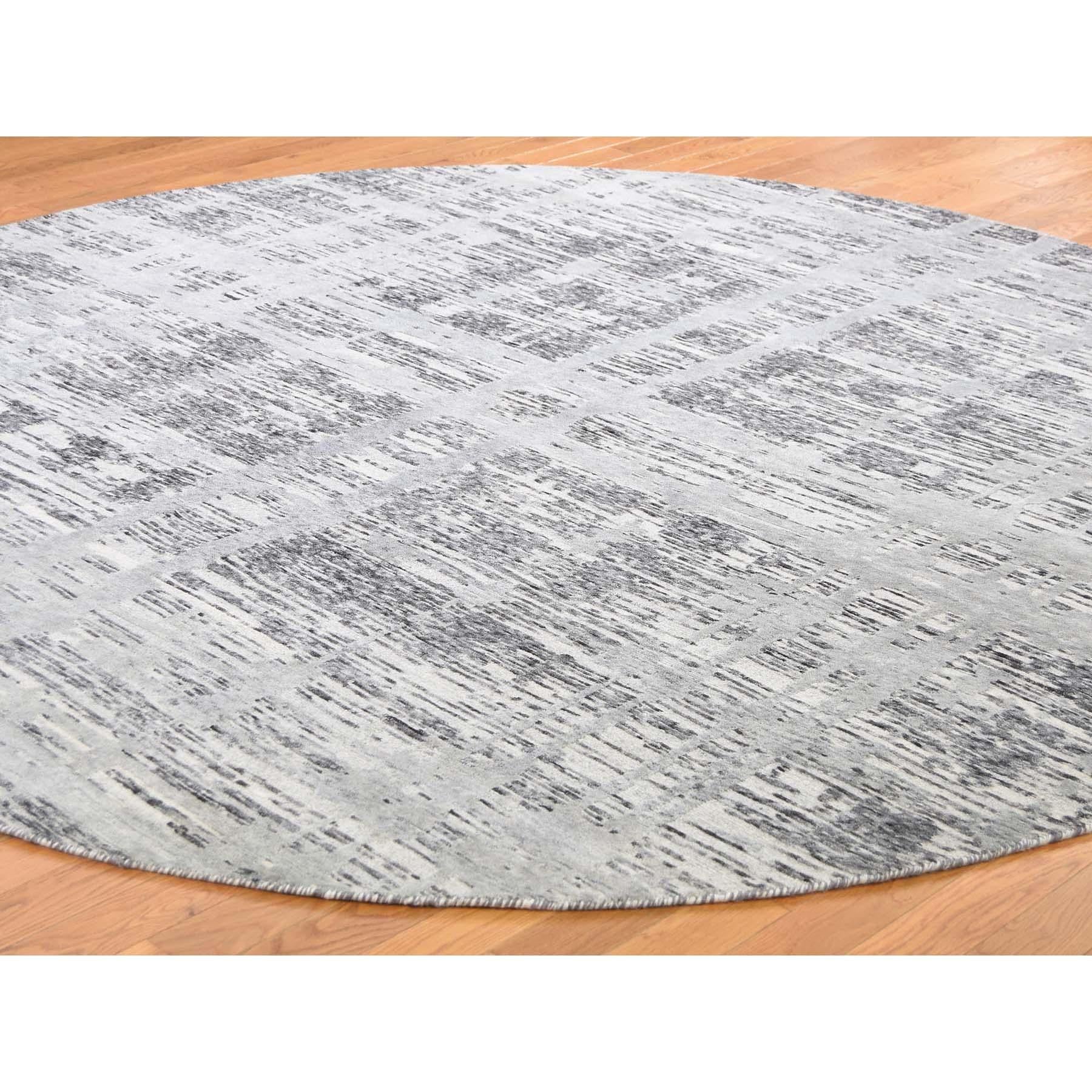 Afghan Hand Spun Undyed Natural Wool Gray Modern Round Hand Knotted Rug