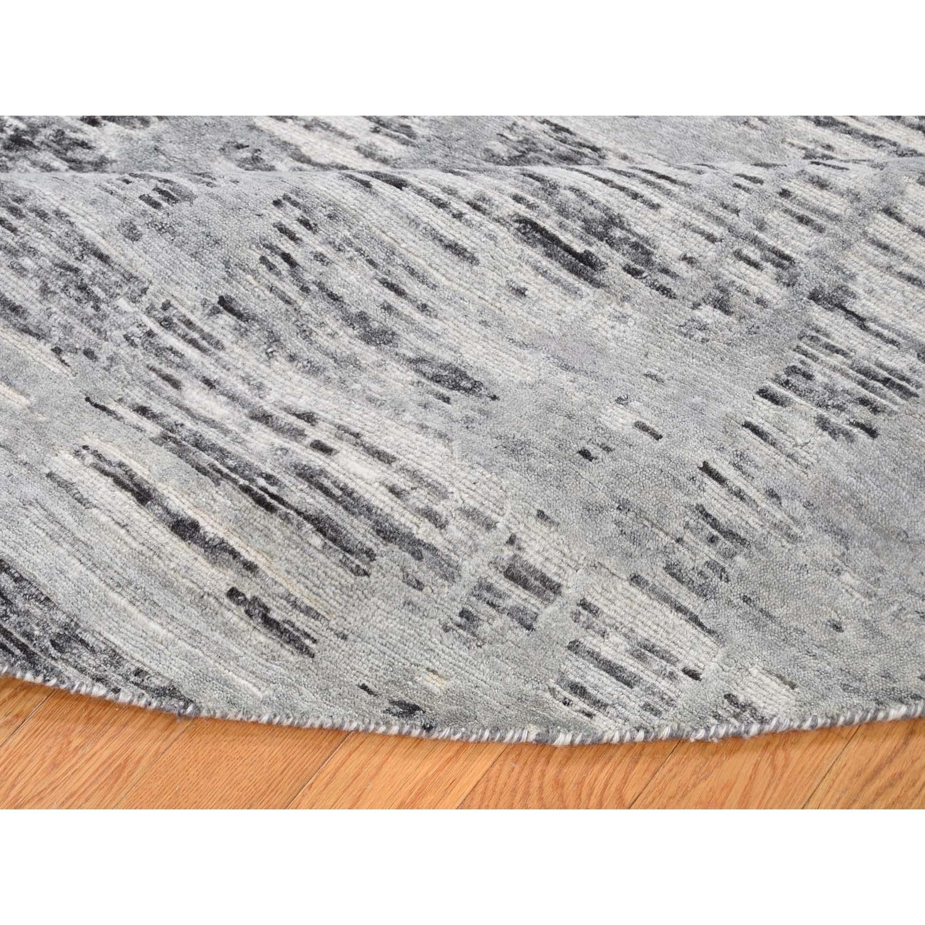 Contemporary Hand Spun Undyed Natural Wool Gray Modern Round Hand Knotted Rug
