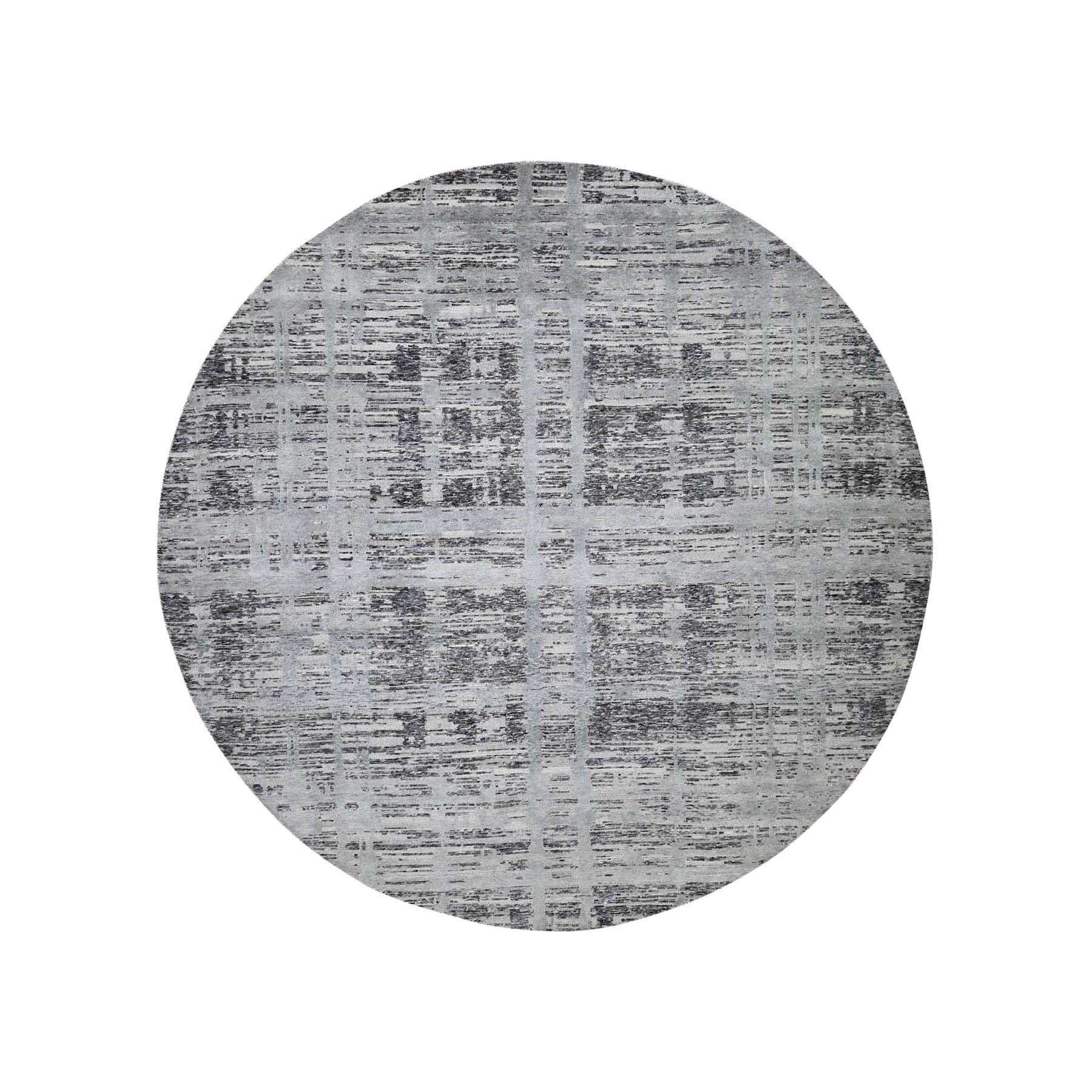 Hand Spun Undyed Natural Wool Gray Modern Round Hand Knotted Rug