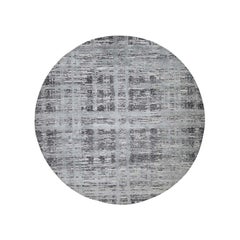 Hand Spun Undyed Natural Wool Gray Modern Round Hand Knotted Rug