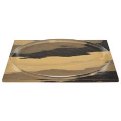 Hand Stained Wood Tray with Metal Oval Insert