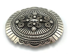 Hand-Stamped Sterling Silver Belt Buckle by Darrell Cadman (Navajo)