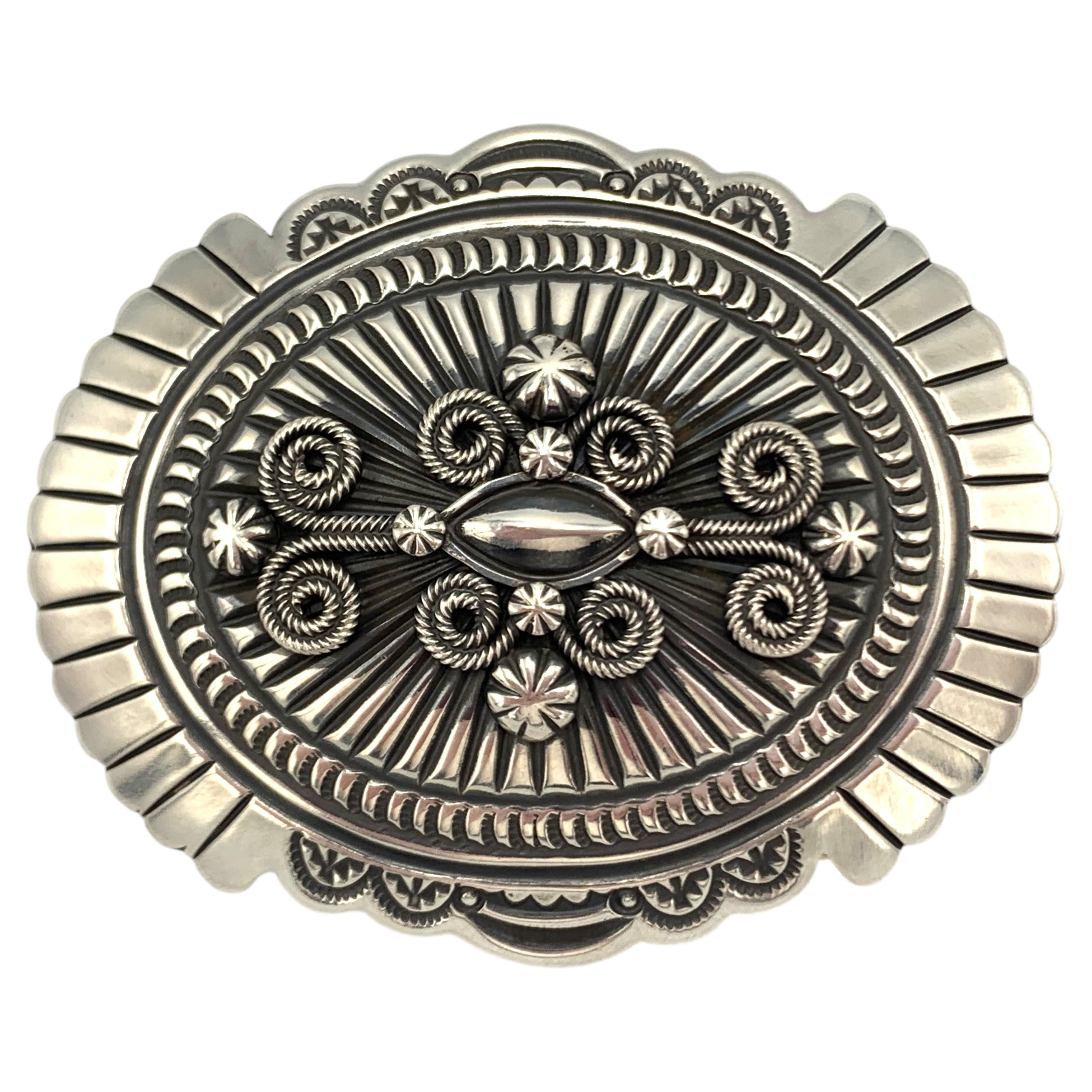Hand-Stamped Sterling Silver Belt Buckle by Darrell Cadman (Navajo)
