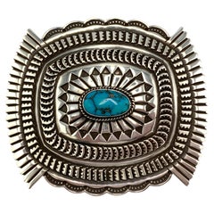 Hand-Stamped Sterling Silver Buckle with Morenci Turquoise by Sunshine Reeves